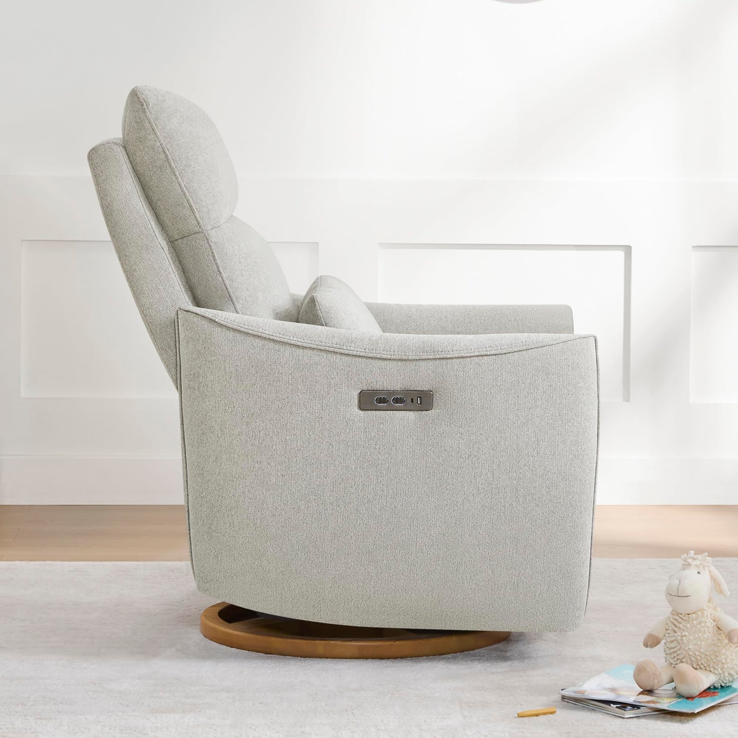 CHITA Swivel Rocker Recliner Chair, Power Nursery Glider Recliner, Nursery Rocking Chair with Adjustable Power Headrest, FSC Certified, Solid Wood Base, Cream