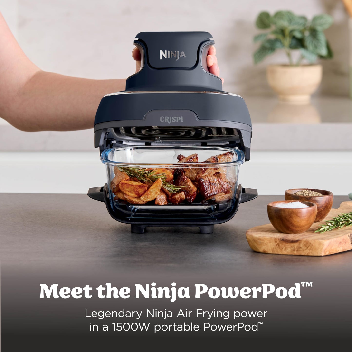 Ninja Crispi 4 in 1 Glass Air Fryer, 450°F, Non Toxic, 4QT and 6 Cup Containers with Lids, Dishwasher Safe, Stone, 1 Count, FN101ST