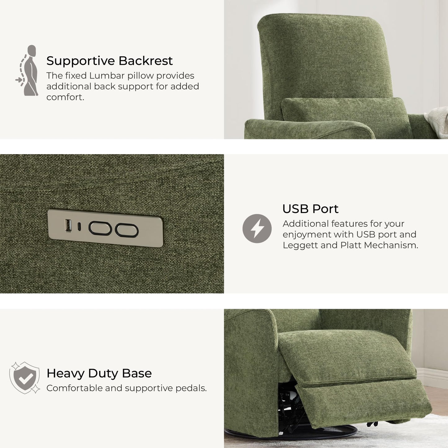 CHITA Power Recliner Chair Swivel Glider, FSC Certified Upholstered Living Room Nursery Reclining Sofa Chair with Lumbar Support, Linen