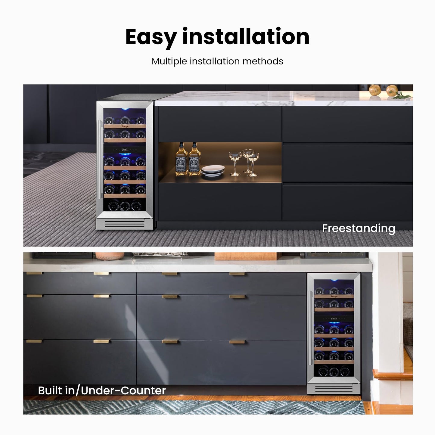 Yeego 24'' Wine Cooler Refrigerator - 52 Bottles Wine Fridge, 40-65°F Dual Zone Wine Refrigerator With Glass Door, Built-In/Freestanding/Under Counter, Adjustable Shelves Fridge for Home Bar Office