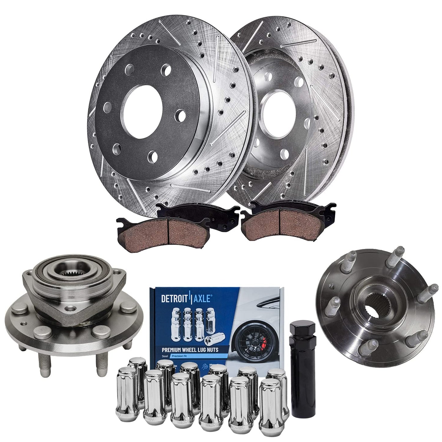 Detroit Axle - Brake Kit for 2011-2020 Jeep Grand Cherokee Dodge Durango Replacement Front & Rear Drilled & Slotted Disc Brake Rotors Ceramic Brakes Pads : 12.99" inch Rotor