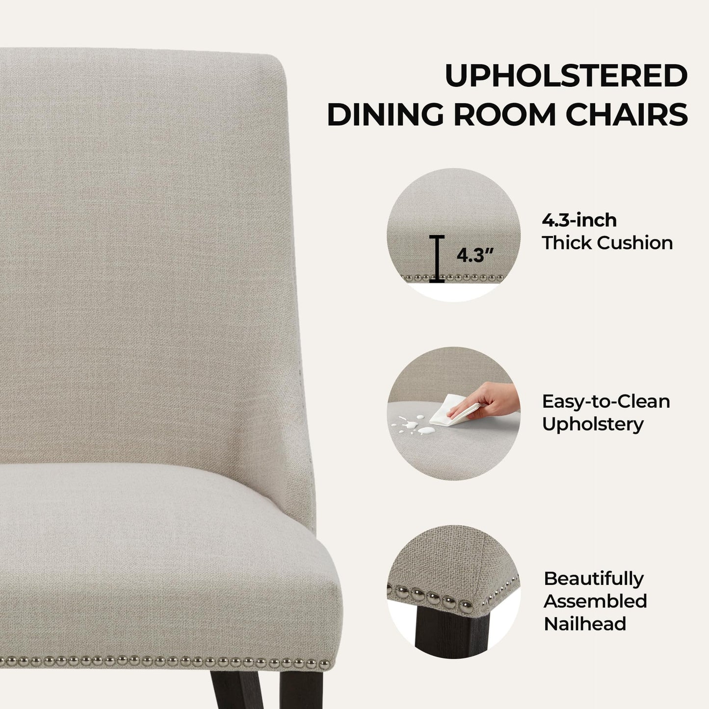 CHITA Modern High Back Dining Room Chairs Set of 2, Farmhouse Upholstered Dining Chairs, Fabric in Linen