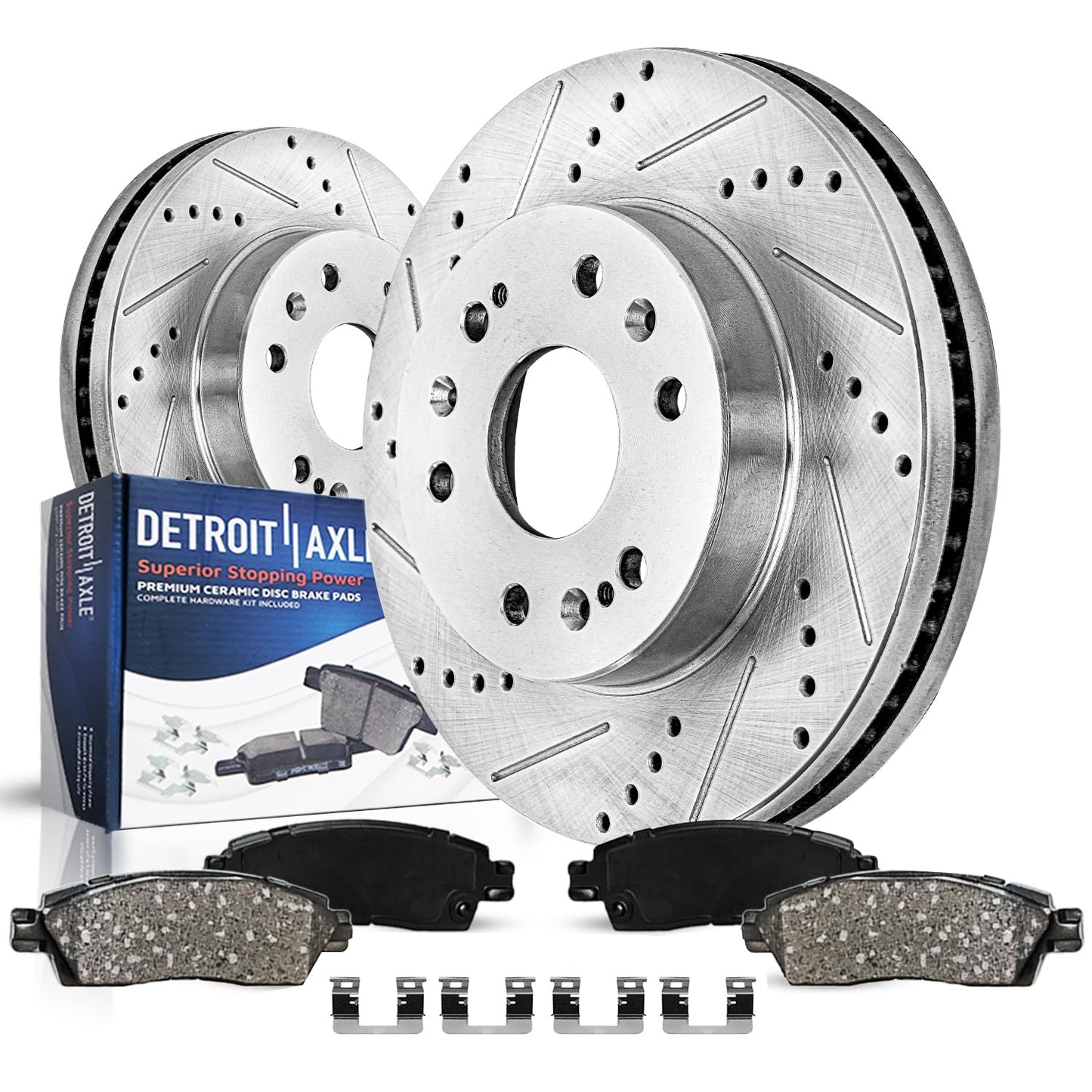 Detroit Axle - Rear Brake Kit for Chevy Silverado Sierra 1500 Suburban Yukon XL Tahoe Escalade ESV Drilled & Slotted Brake Rotors Ceramic Brakes Pads