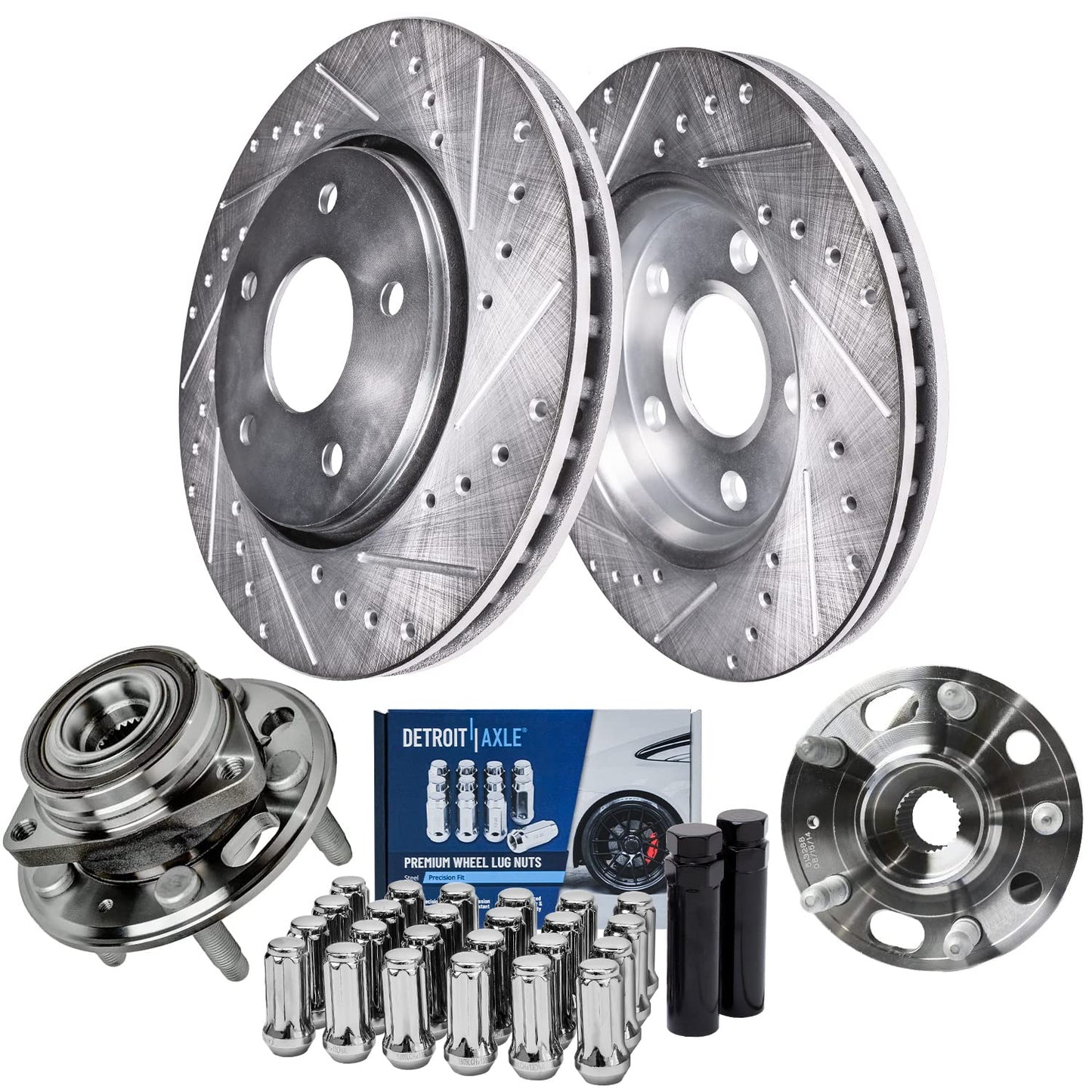 Detroit Axle - Brake Kit for 2006-2018 Dodge Ram 1500 2007-2009 Durango Chrysler Aspen 2019-2024 Ram 1500 Classic, Drilled Slotted Brake Rotors and Ceramic Brakes Pads w/Hardware Replacement