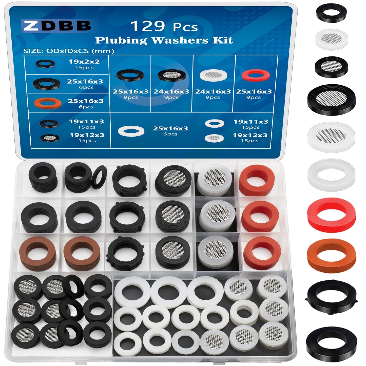 ZDBB 80 Pcs Garden Hose Gasket Rubber Seal, Fits All Standard 3/4 Inch Outdoor Hose Fittings with Heavy Duty Red and Black Self-Locking Tabs to Hold The Gasket Securely in The Fitting