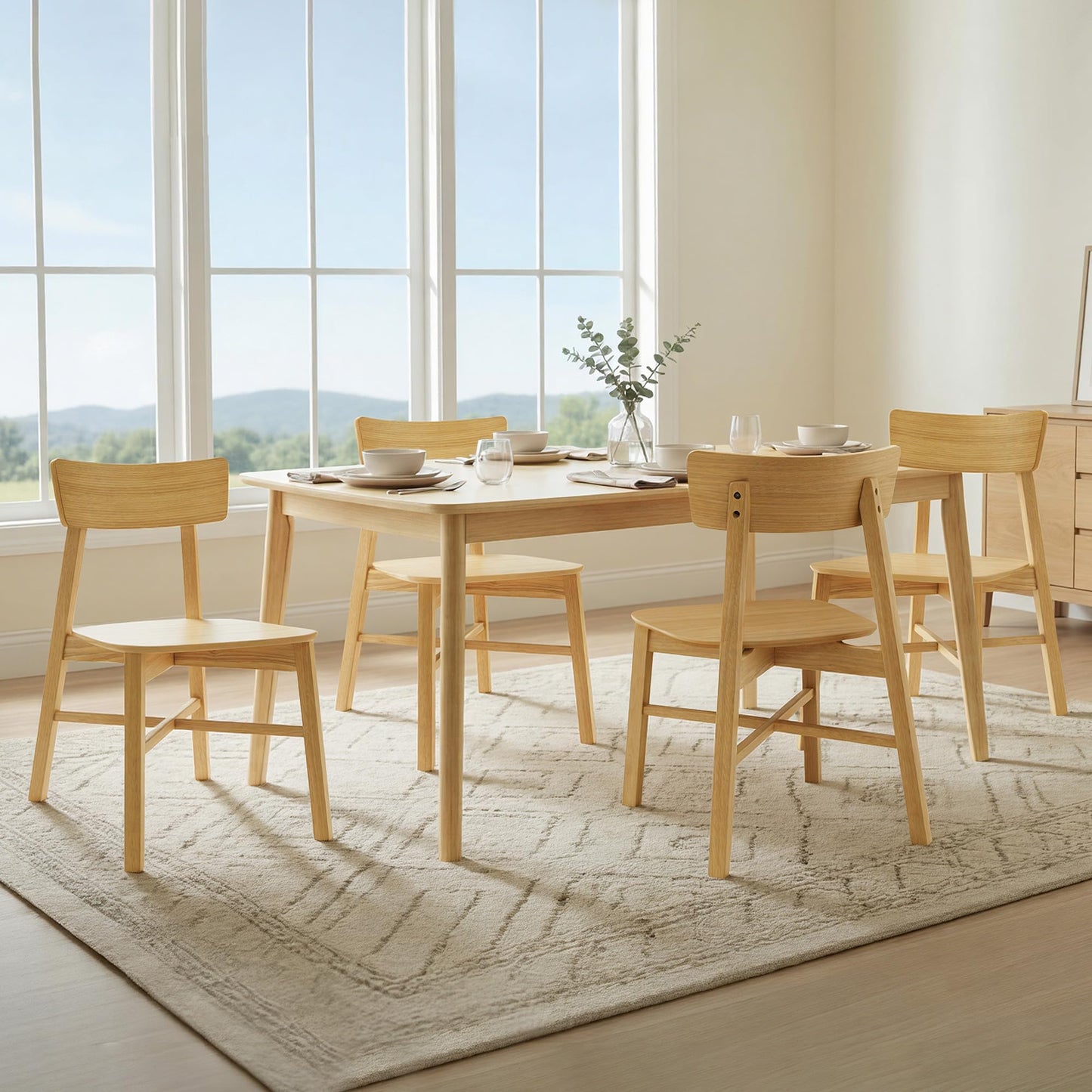 CHITA Soild Wood Dining Chairs Set of 4, Mid Century Modern Walnut Wood Kitchen Chairs with Curved Backrest, Dining Room Chair for Kitchen, Restaurant