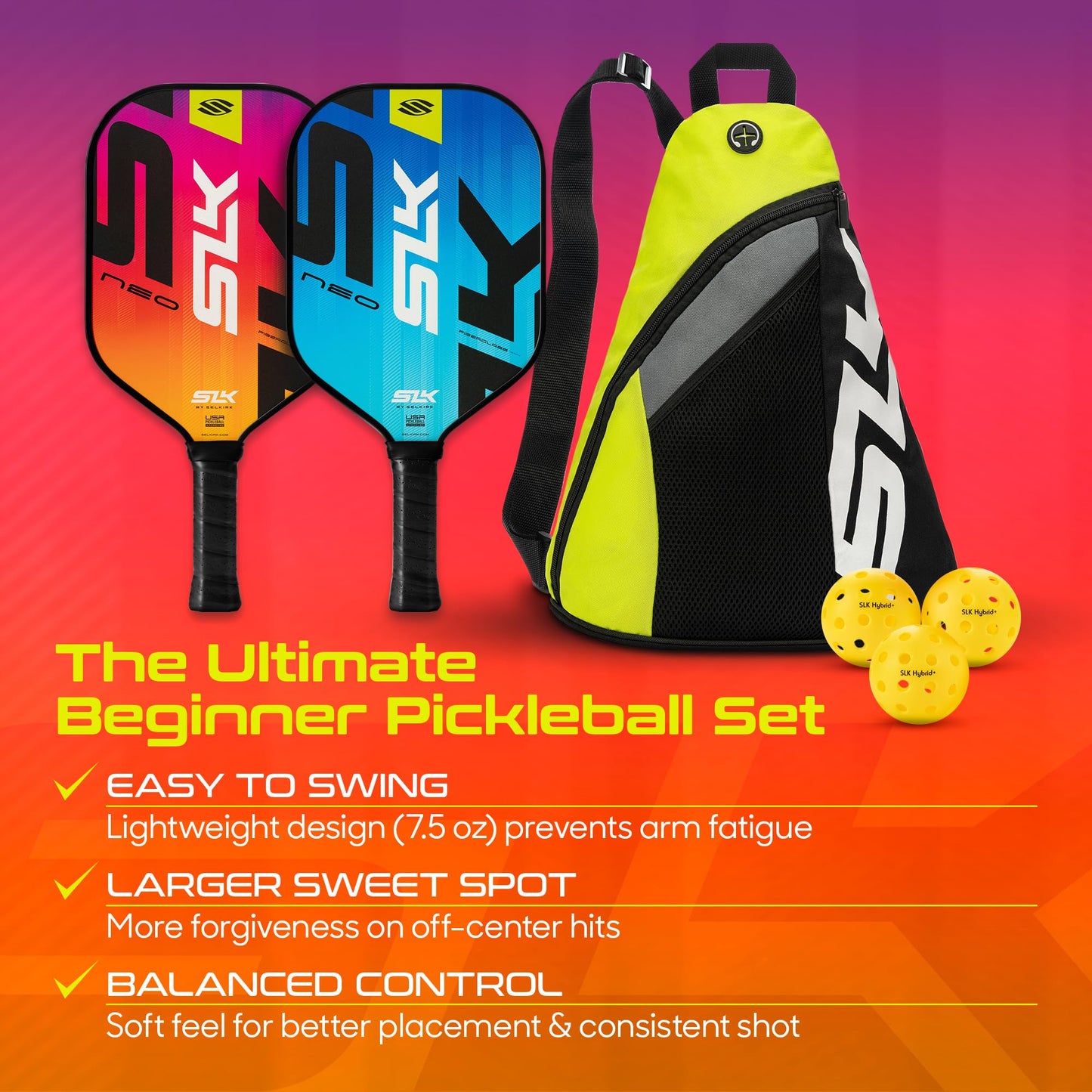 Selkirk Sport SLK Pickleball Paddles Set of 2 | Designed in The USA | Choose The SLK Neo Graphite, SLK Neo Fiberglass Pickleball Set or SLK Atlas Pickleball Bundle