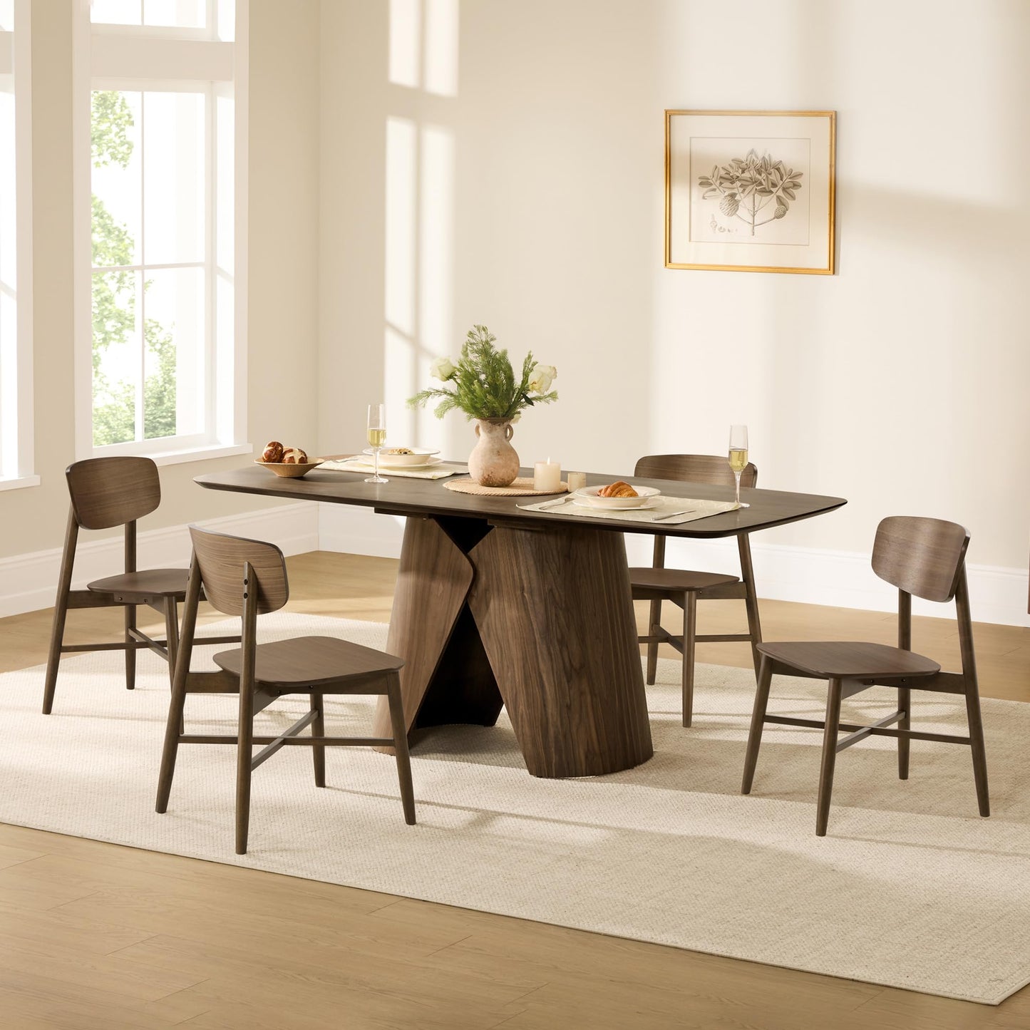 CHITA Soild Wood Dining Chairs Set of 4, Mid Century Modern Walnut Wood Kitchen Chairs with Curved Backrest, Dining Room Chair for Kitchen, Restaurant