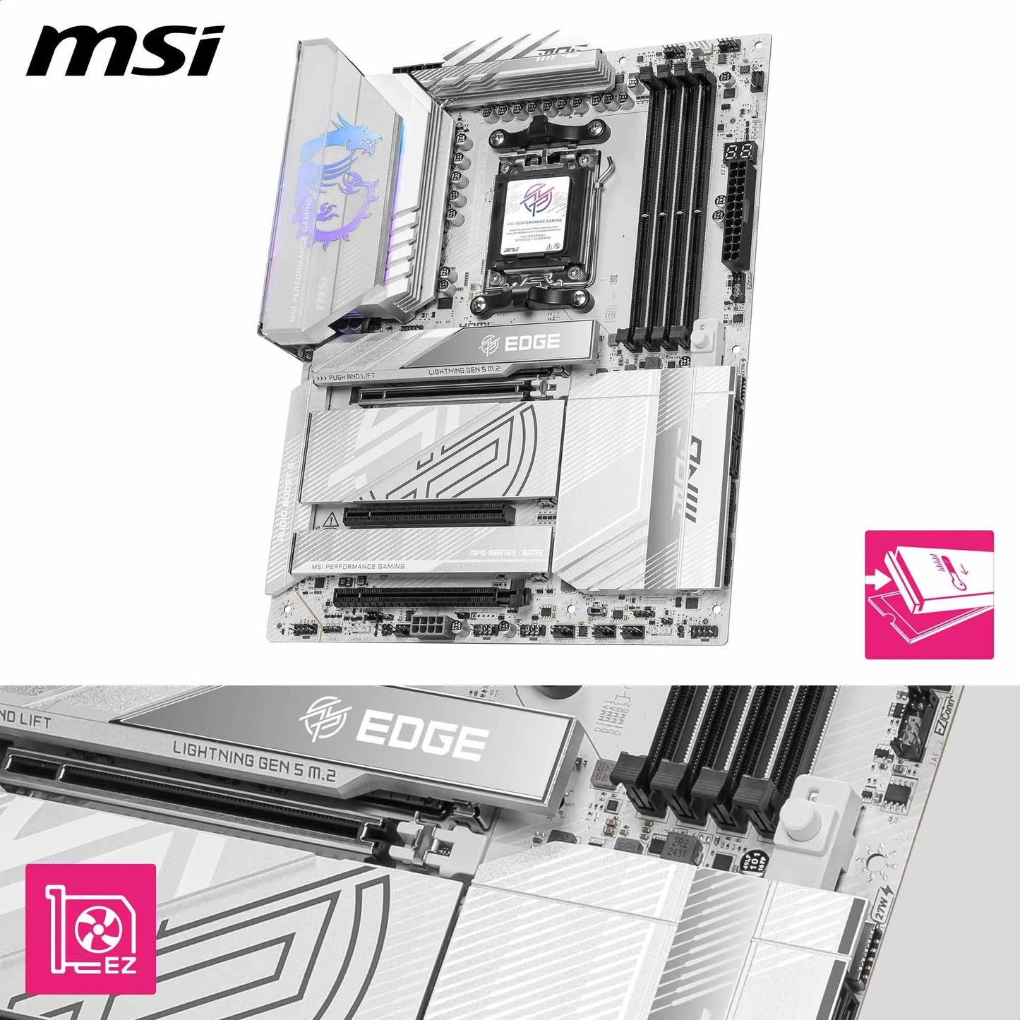 MSI MPG X870E Carbon WiFi Gaming Motherboard (AMD Ryzen 9000/8000/7000 Series Processors, AM5, DDR5, PCIe 5.0, M.2 Gen5, SATA 6Gb/s, USB 40Gbps, HDMI, Wi-Fi 7, Bluetooth 5.4, 5Gbps LAN, ATX)