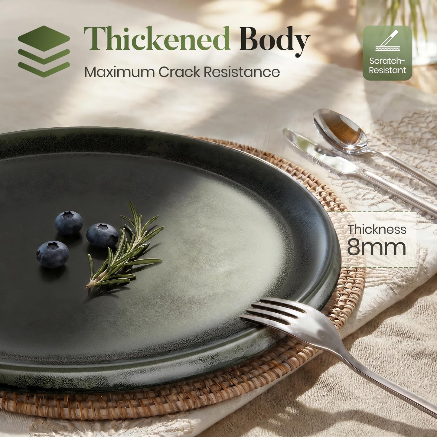 Kitchen Academy Stoneware Dinnerware Sets for 4, 16 Pieces Ceramic Non Toxic Plates and Bowls Sets, Scratch Resistant Handmade Dish Set, Oven & Microwave & Dishwasher Safe, Matte Black