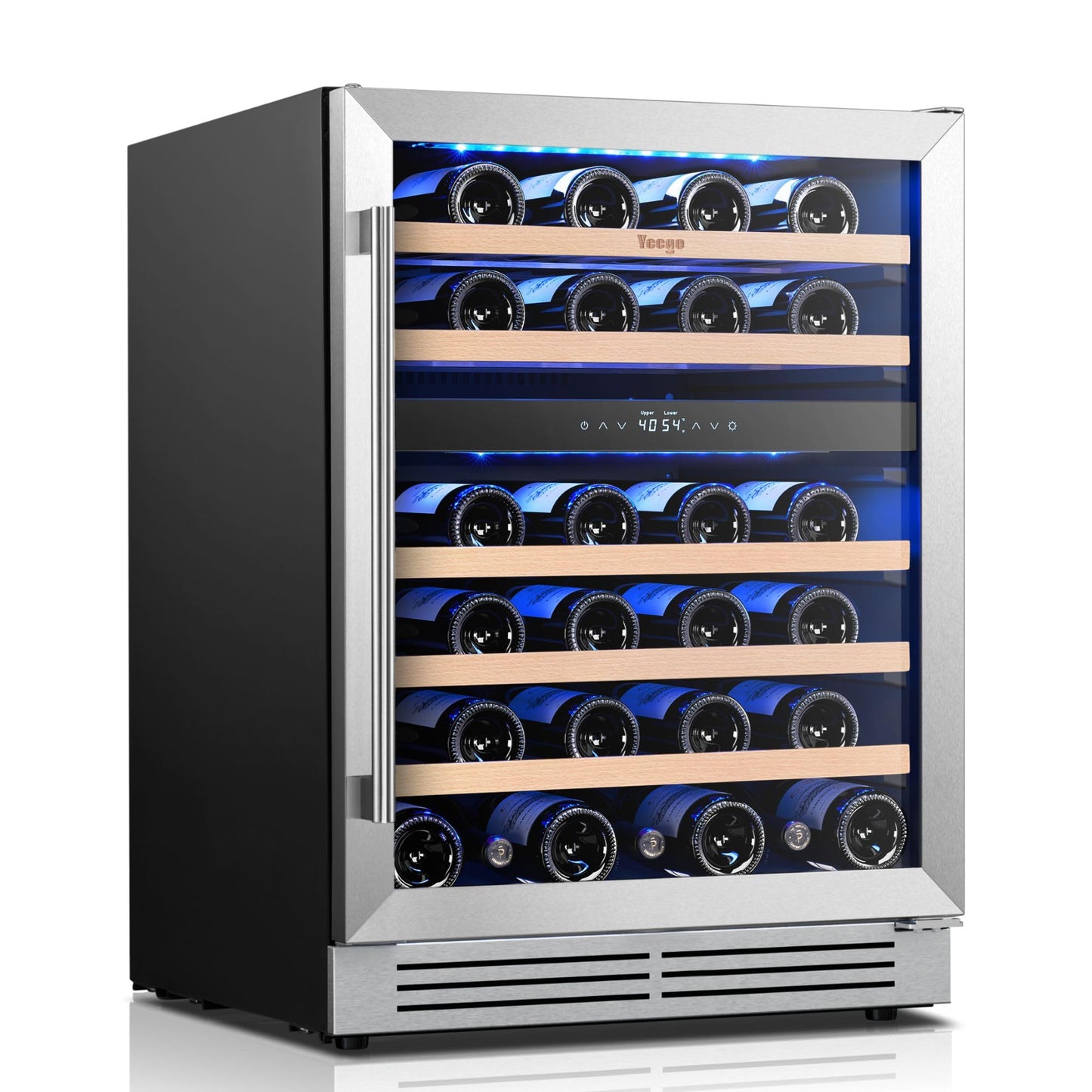 Yeego 24 Inch Wine Fridge Cooler - 52 Bottles Wine Cooler with Glass Door, 40-65℉ Built-In or Freestanding Refrigerator, Under Counter Wine Fridge for Kitchen Bar Office (Left-Hinged)