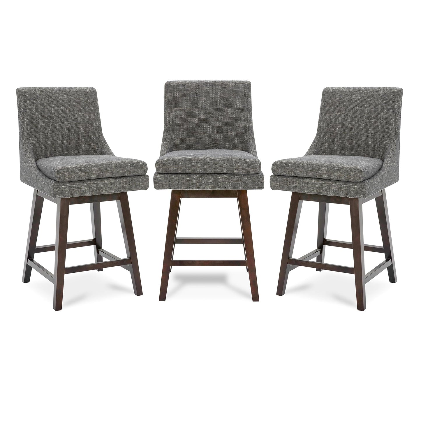 CHITA Bar Height Swivel Barstool with Back Set of 2, FSC Certified Upholstered Bar Stool, 30.7" H Seat Height, Fabric in Ivory