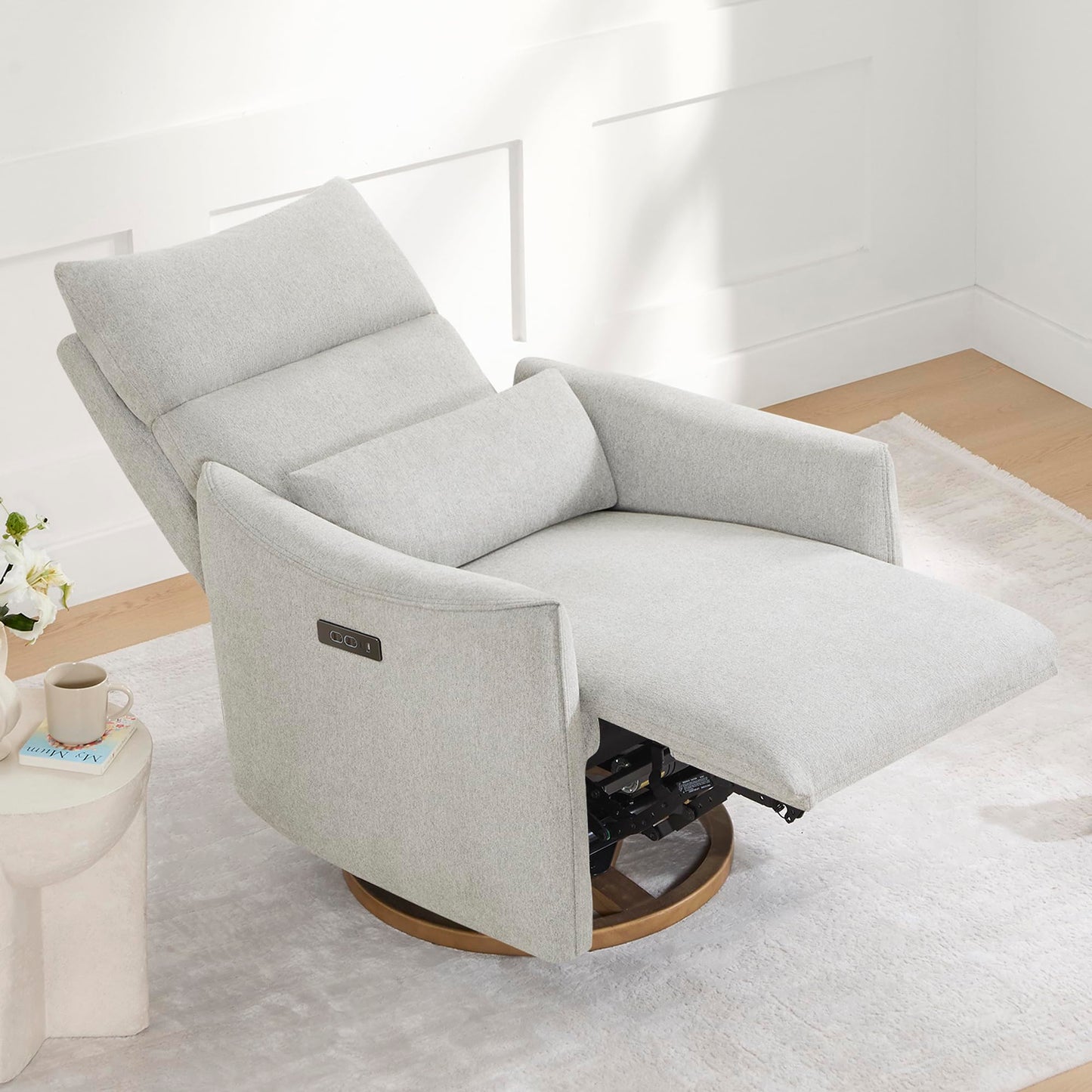 CHITA Swivel Rocker Recliner Chair, Power Nursery Glider Recliner, Nursery Rocking Chair with Adjustable Power Headrest, FSC Certified, Solid Wood Base, Cream