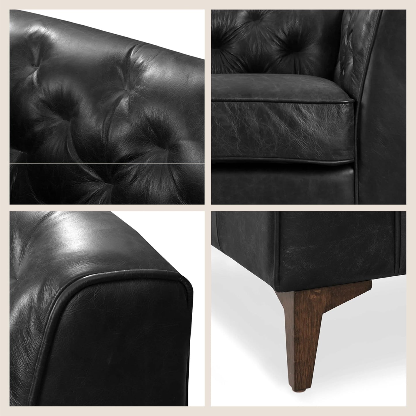 POLY & BARK Essex 89” Full-Grain Italian Leather Sofa – Tufted Back, Feather-Down Comfort, Solid Wood Frame, Cognac Tan
