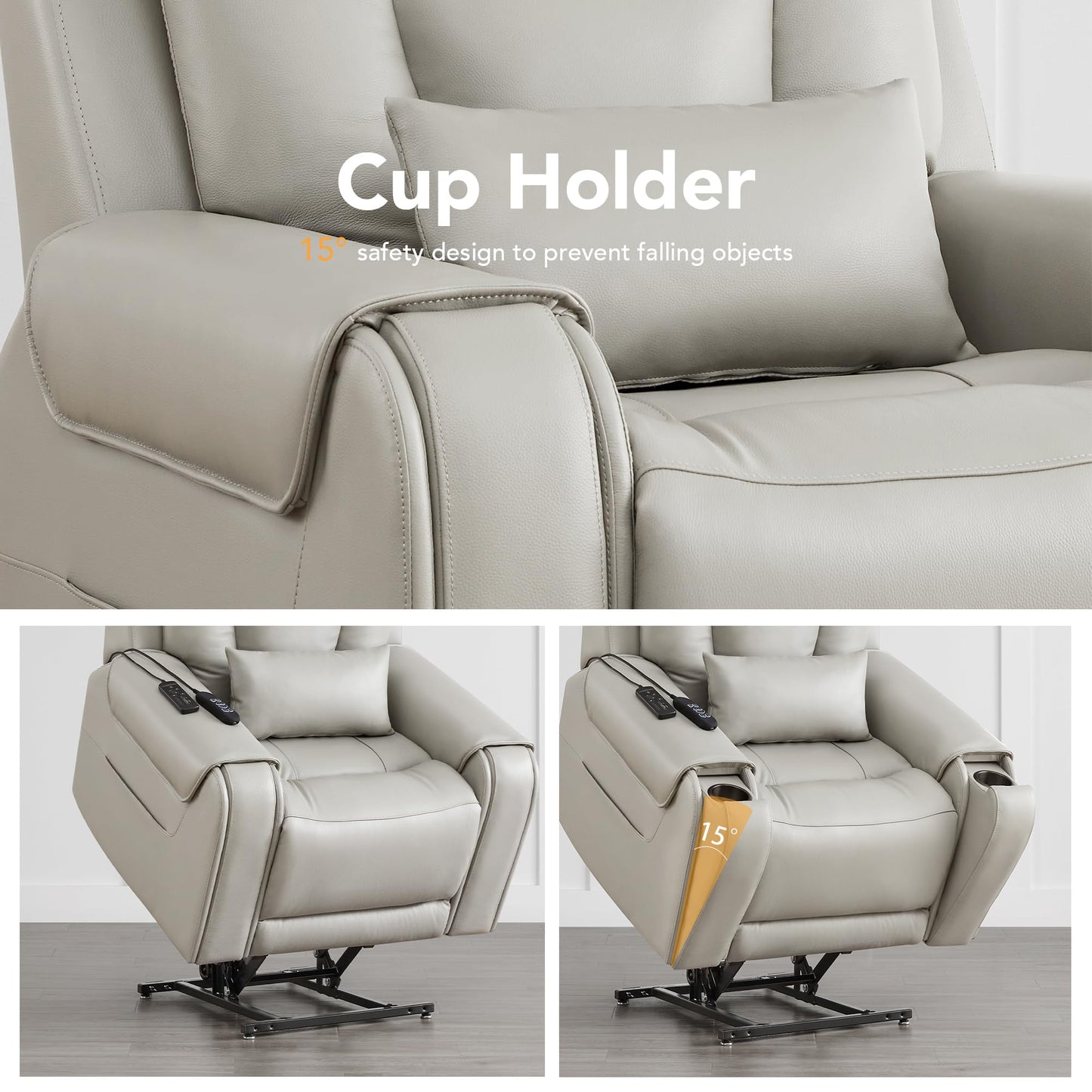CHITA Electric Power Lift Recliner Chair for Elderly with Massage and Heat, Large Lay Flat Genuine Leather Recliner Chair with Cup Holders, USB Ports, Power Headrest, Independent Backrest, Saddle
