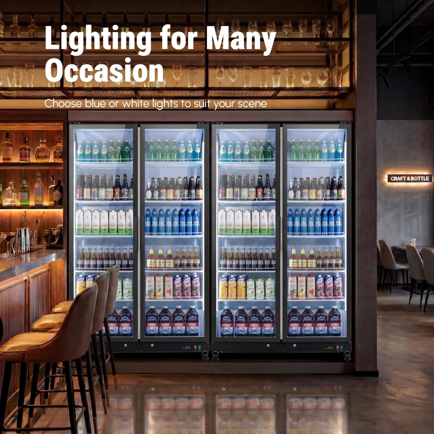 Yeego Commercial Refrigerators - 27.1 Cu.Ft 2 Glass Doors Commercial Beverage Refrigerator with LED Light & Adjustable Shelves, 32-50°F Commercial Cooler for Stores Bakery Bar Offices Restaurants
