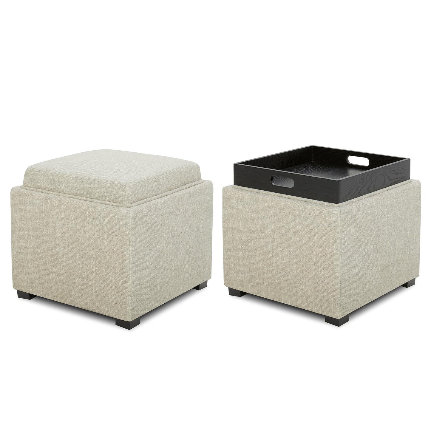 CHITA Storage Ottoman Cube with Tray Lid, Small Footstool with Storage, Square End Table for Living Room and Bedroom, Faux Leather in Saddle Brown