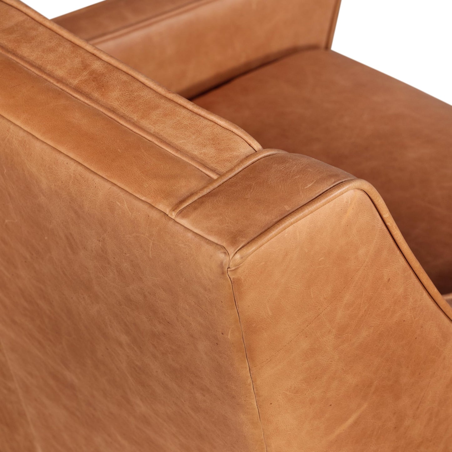 Poly & BARK Rowan Lounge Chairs Set of 2 – Mid Century Modern Leather Armchairs with Ribbed Seat and Solid Ash Wood Frame, Cognac Tan
