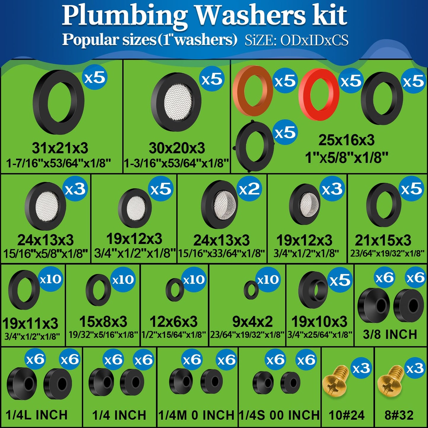 ZDBB 80 Pcs Garden Hose Gasket Rubber Seal, Fits All Standard 3/4 Inch Outdoor Hose Fittings with Heavy Duty Red and Black Self-Locking Tabs to Hold The Gasket Securely in The Fitting