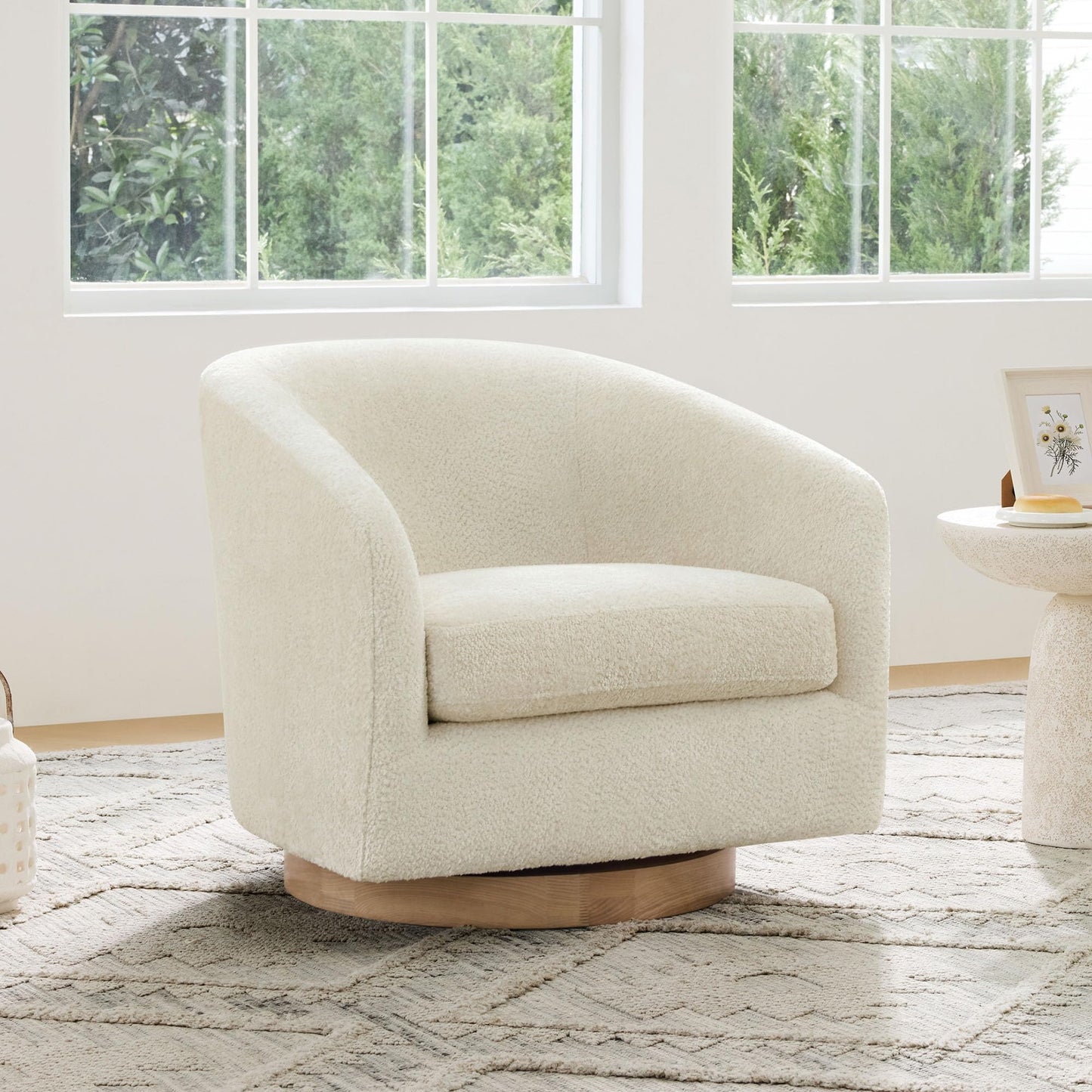 CHITA Swivel Accent Chair Set of 2, Fully Assembled Fabric Barrel Armchair with FSC Certified Upholstered for Living Room, Bedroom and Office, Flax Beige