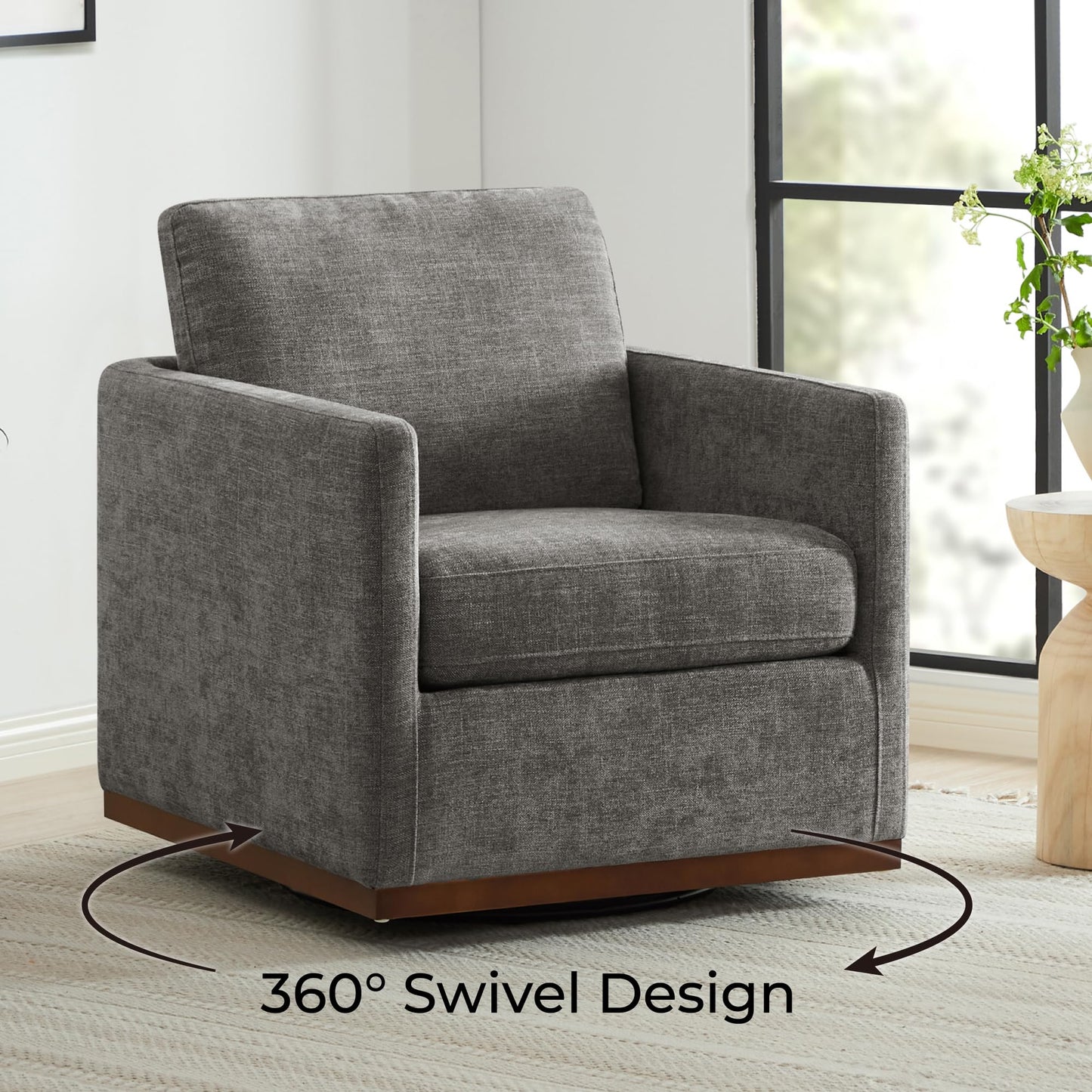 CHITA Genuine Leather Swivel Accent Chair, FSC Certified Mid Century Modern Arm Chair for Living Room and Bedroom, Fully Assembled, Saddle
