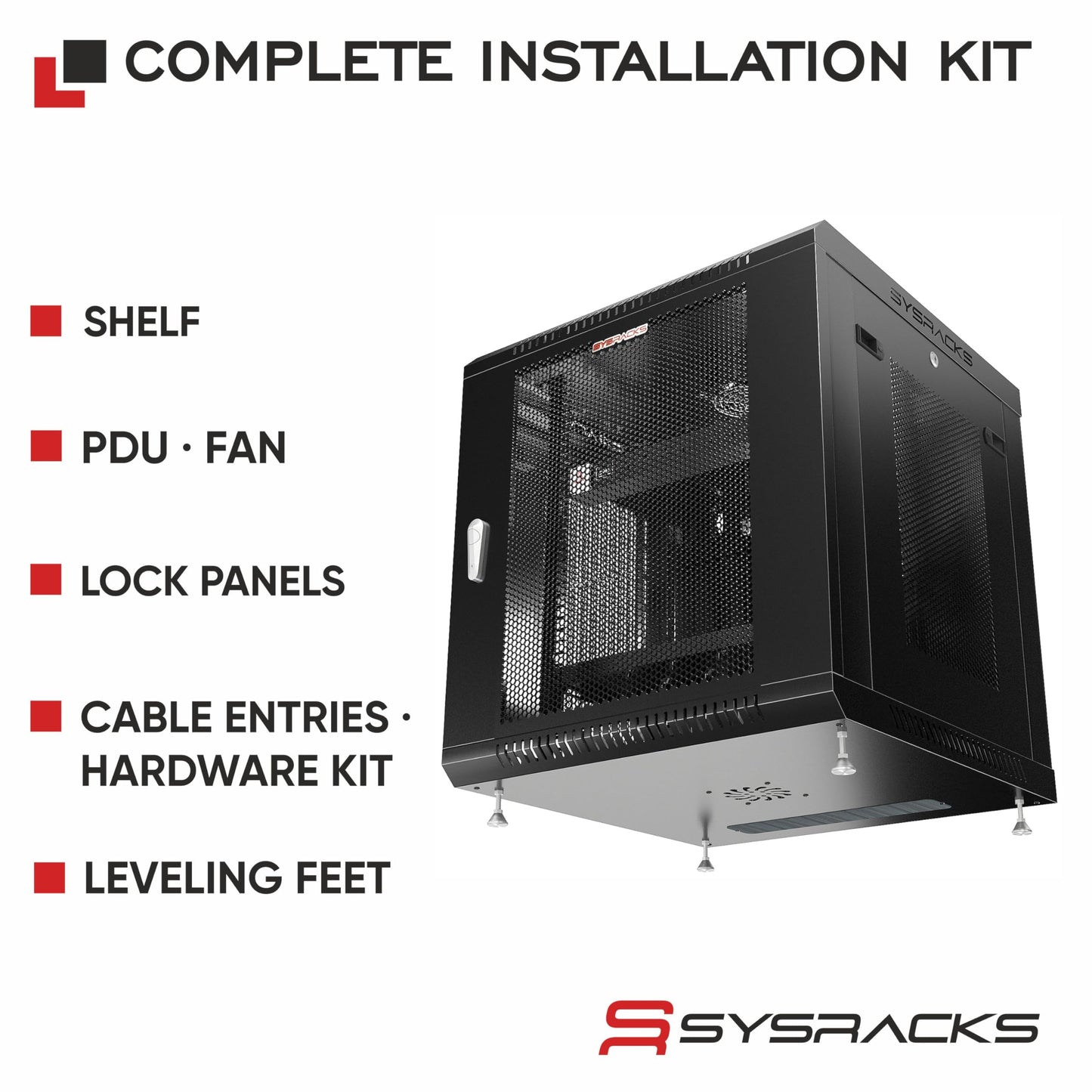 Sysracks 22U Wall Mount Server Rack Cabinet, 19” Enclosed Network & IT Rack, 24” Deep, Locking Mesh Door