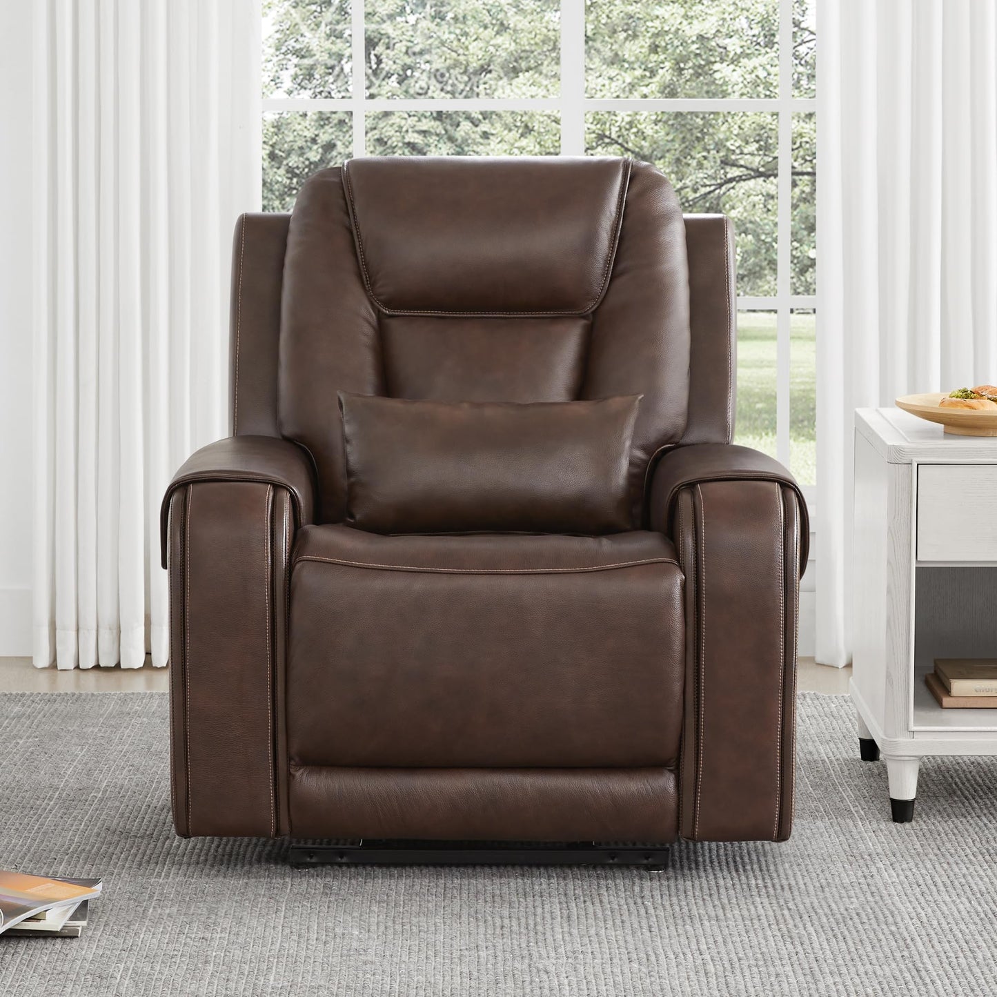CHITA Electric Power Lift Recliner Chair for Elderly with Massage and Heat, Large Lay Flat Genuine Leather Recliner Chair with Cup Holders, USB Ports, Power Headrest, Independent Backrest, Saddle