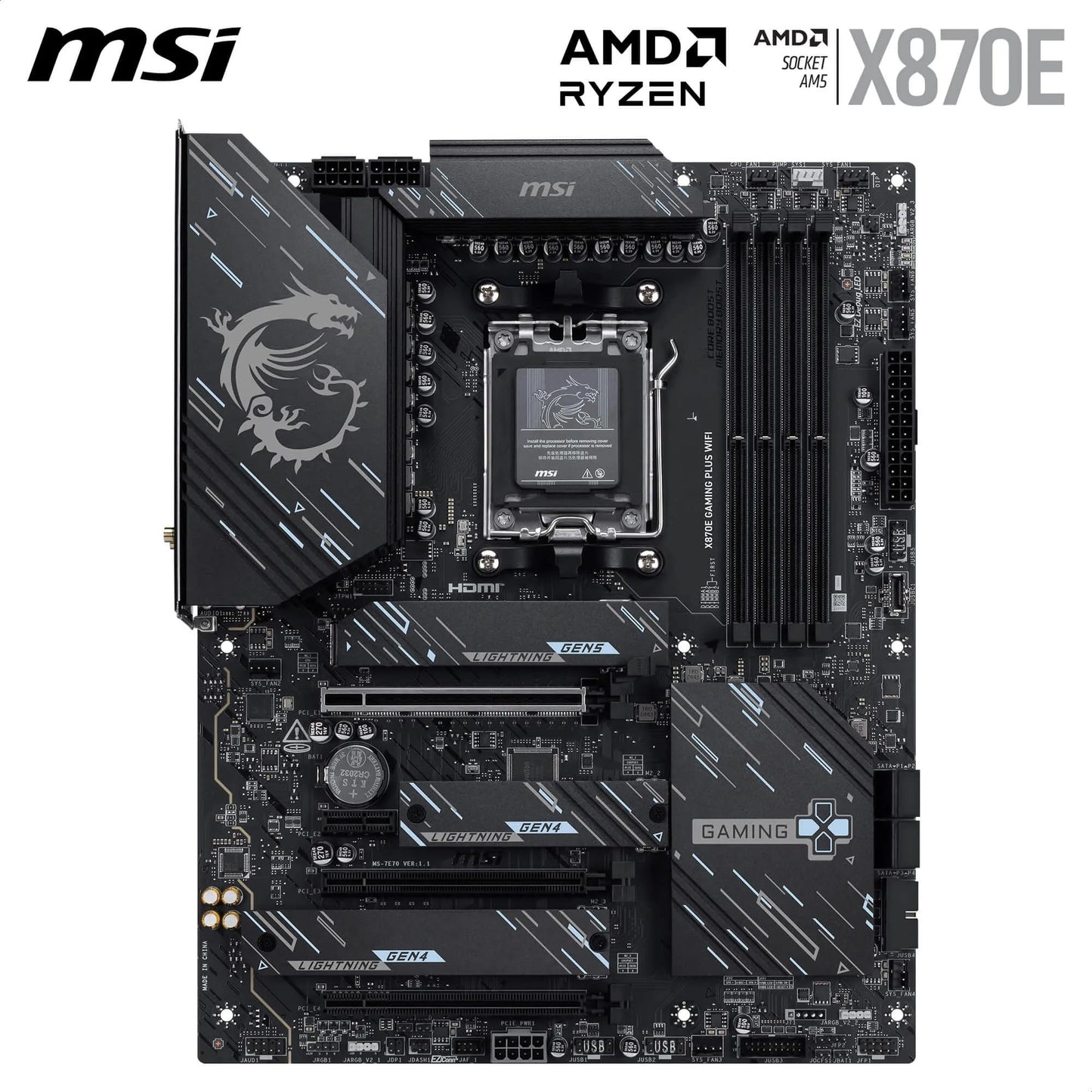 MSI MPG X870E Carbon WiFi Gaming Motherboard (AMD Ryzen 9000/8000/7000 Series Processors, AM5, DDR5, PCIe 5.0, M.2 Gen5, SATA 6Gb/s, USB 40Gbps, HDMI, Wi-Fi 7, Bluetooth 5.4, 5Gbps LAN, ATX)