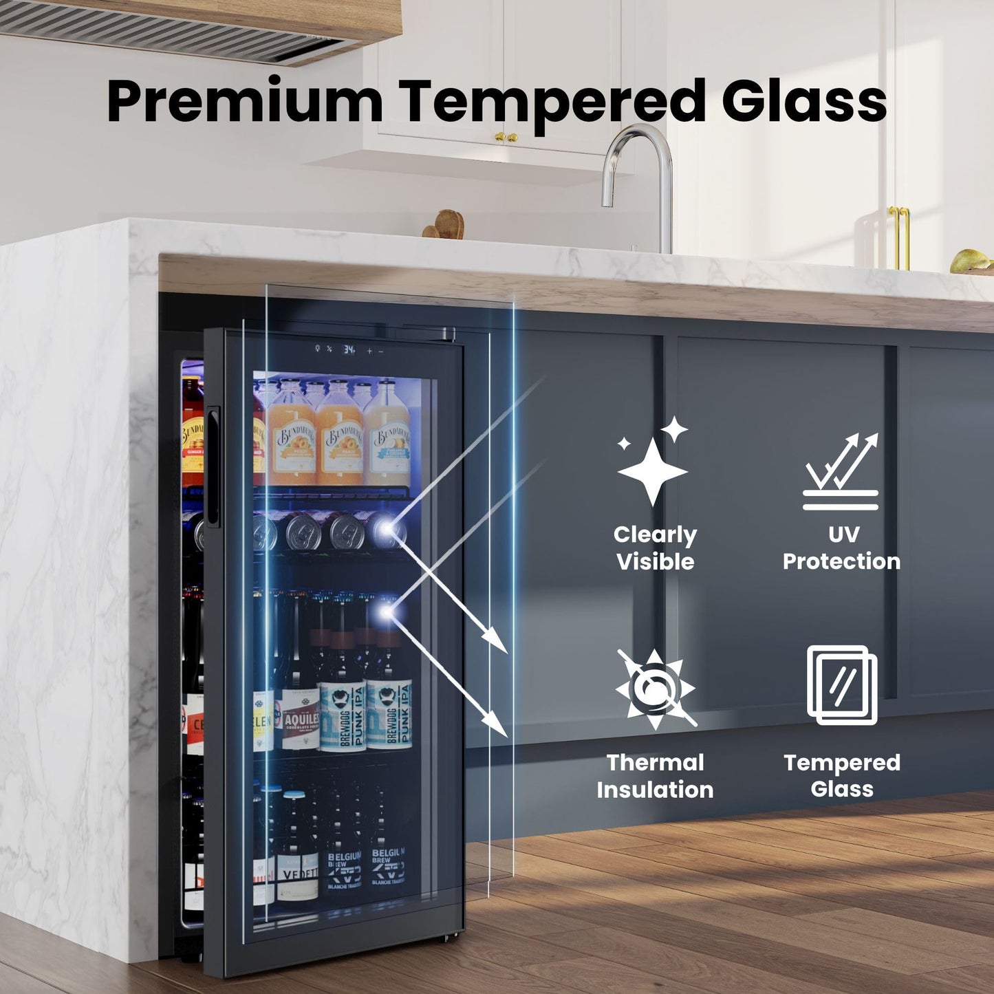 Yeego Beverage Refrigerator Cooler, 155 Cans Mini Fridge with Glass Door Beverage Fridge with Adjustable Shelves for Soda Beer or Wine, Beverage Cooler with Digital Temperature Control for Home Office