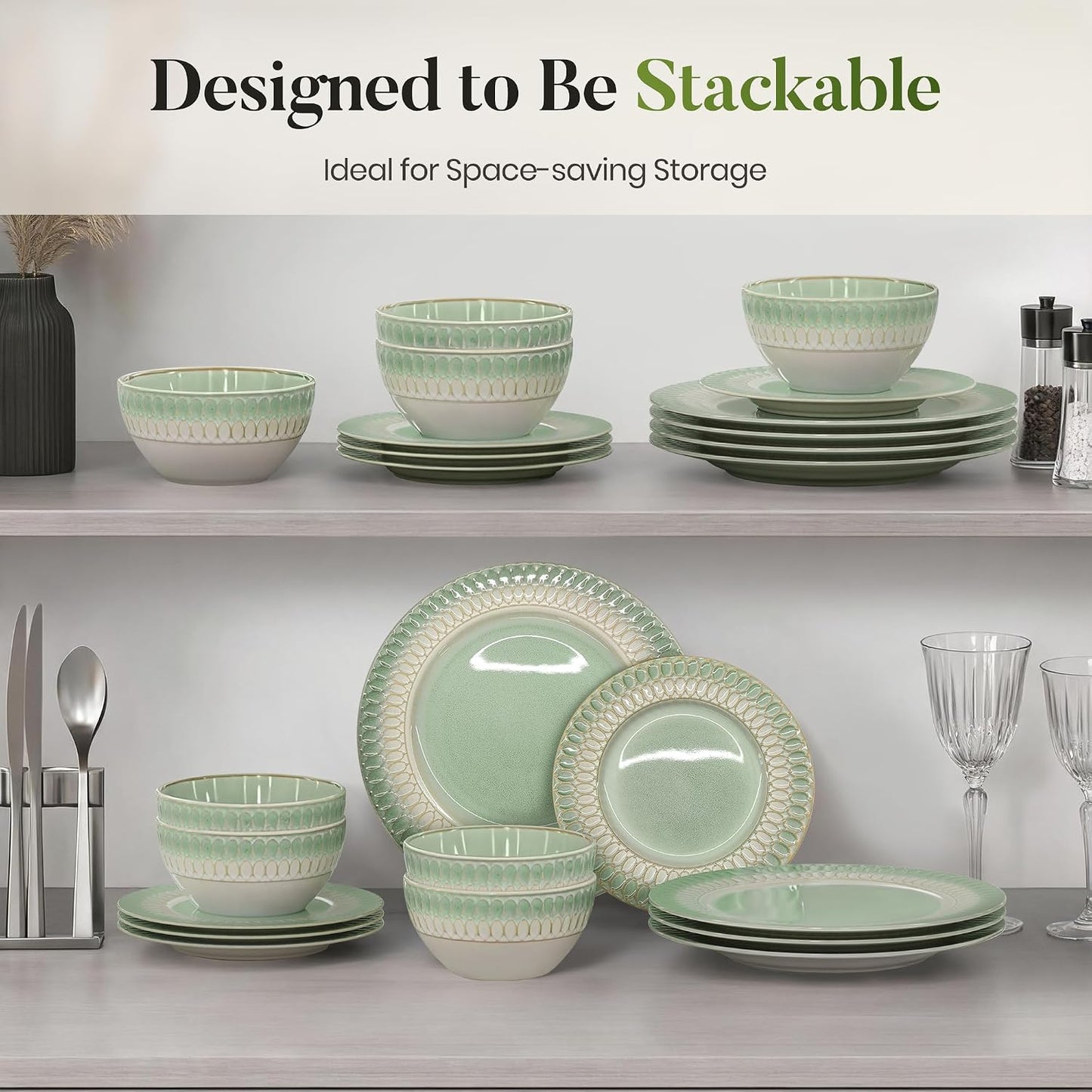 Kitchen Academy 12Pcs Granite Cookware Set + 12 Pcs Stoneware Dinnerware Sets for 4