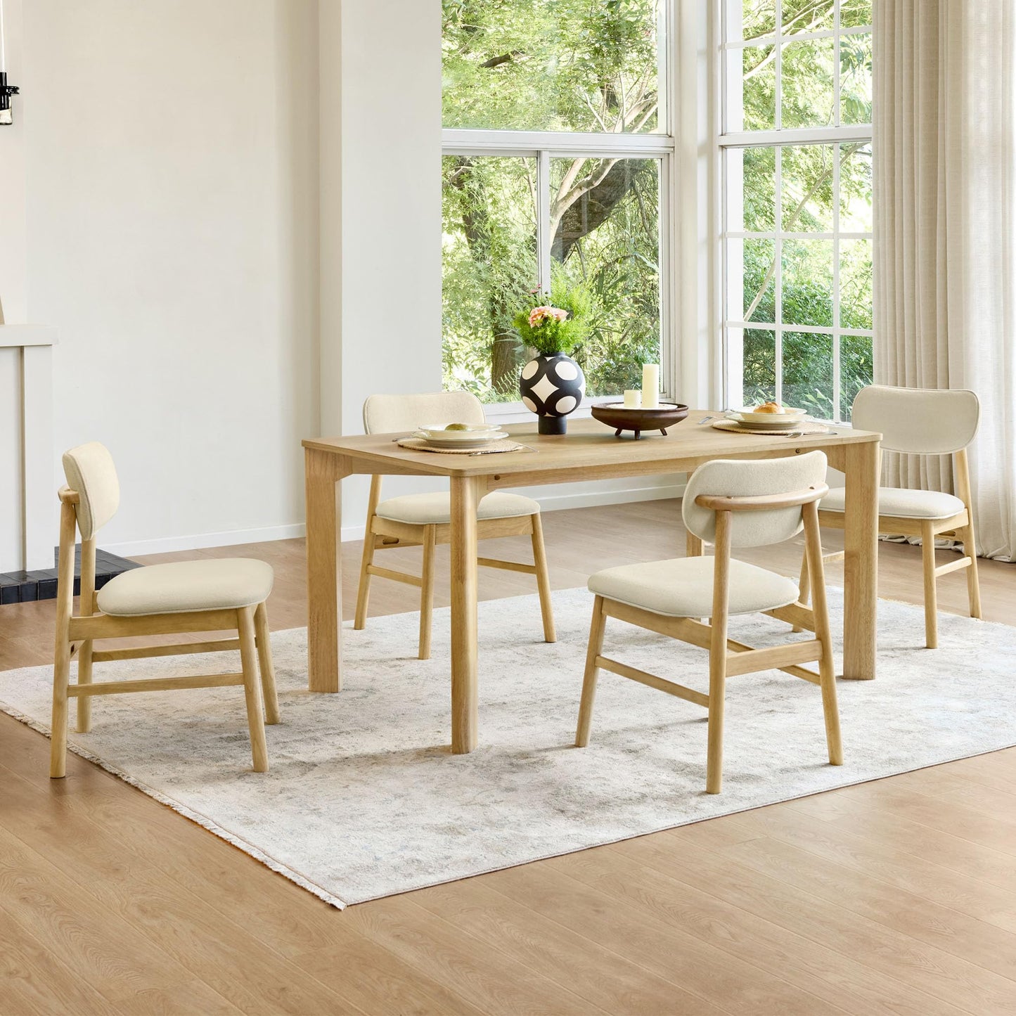 CHITA Soild Wood Dining Chairs Set of 4, Mid Century Modern Walnut Wood Kitchen Chairs with Curved Backrest, Dining Room Chair for Kitchen, Restaurant