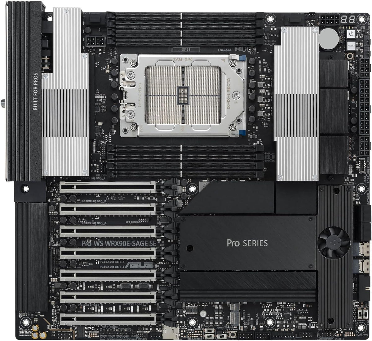 ASUS Pro WS WRX90E-SAGE SE EEB Workstation Motherboard, AMD Ryzen™ Threadripper™ PRO 7000 WX-Series, ECC R-DIMM DDR5, 32 Power-Stage,7xPCIe 5.0x16, PCIe 5.0 M.2, 10Gb & 2.5Gb LAN, Multi-GPU Support
