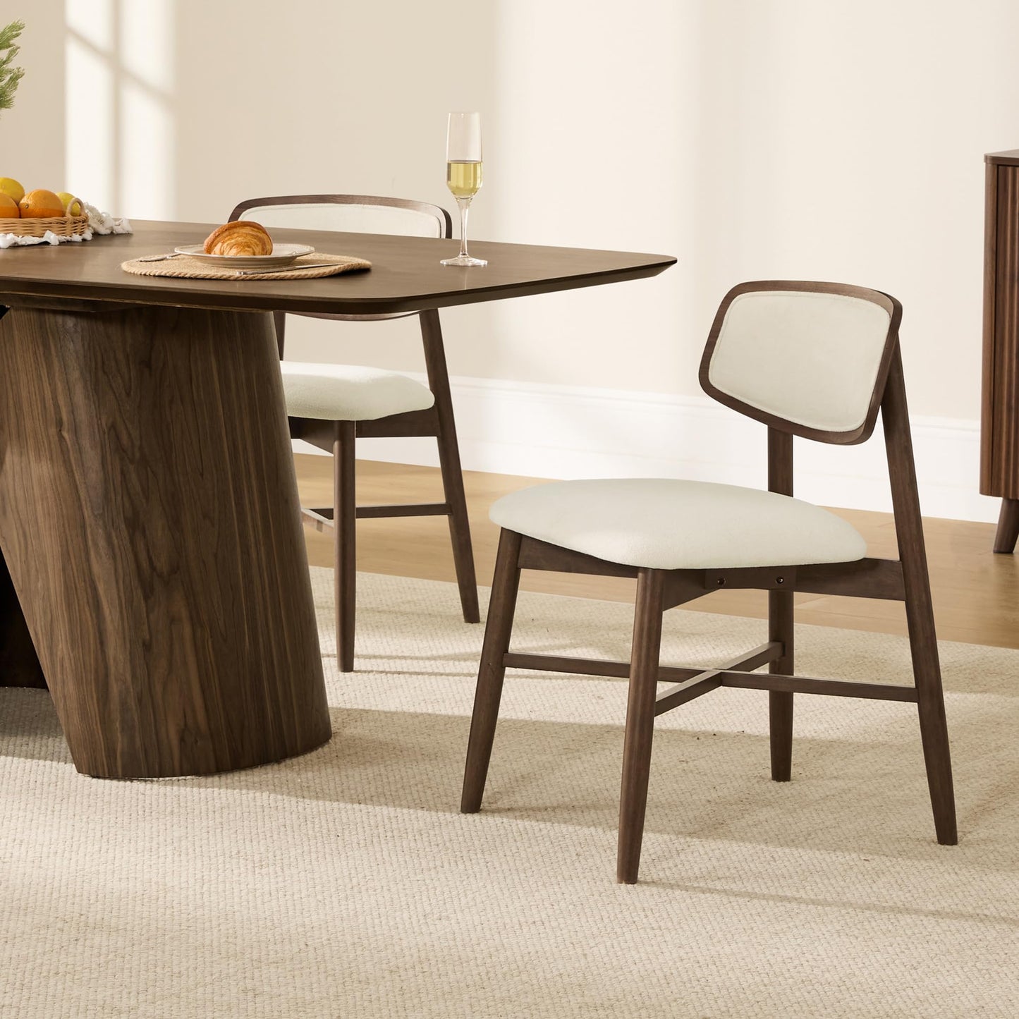 CHITA Soild Wood Dining Chairs Set of 4, Mid Century Modern Walnut Wood Kitchen Chairs with Curved Backrest, Dining Room Chair for Kitchen, Restaurant