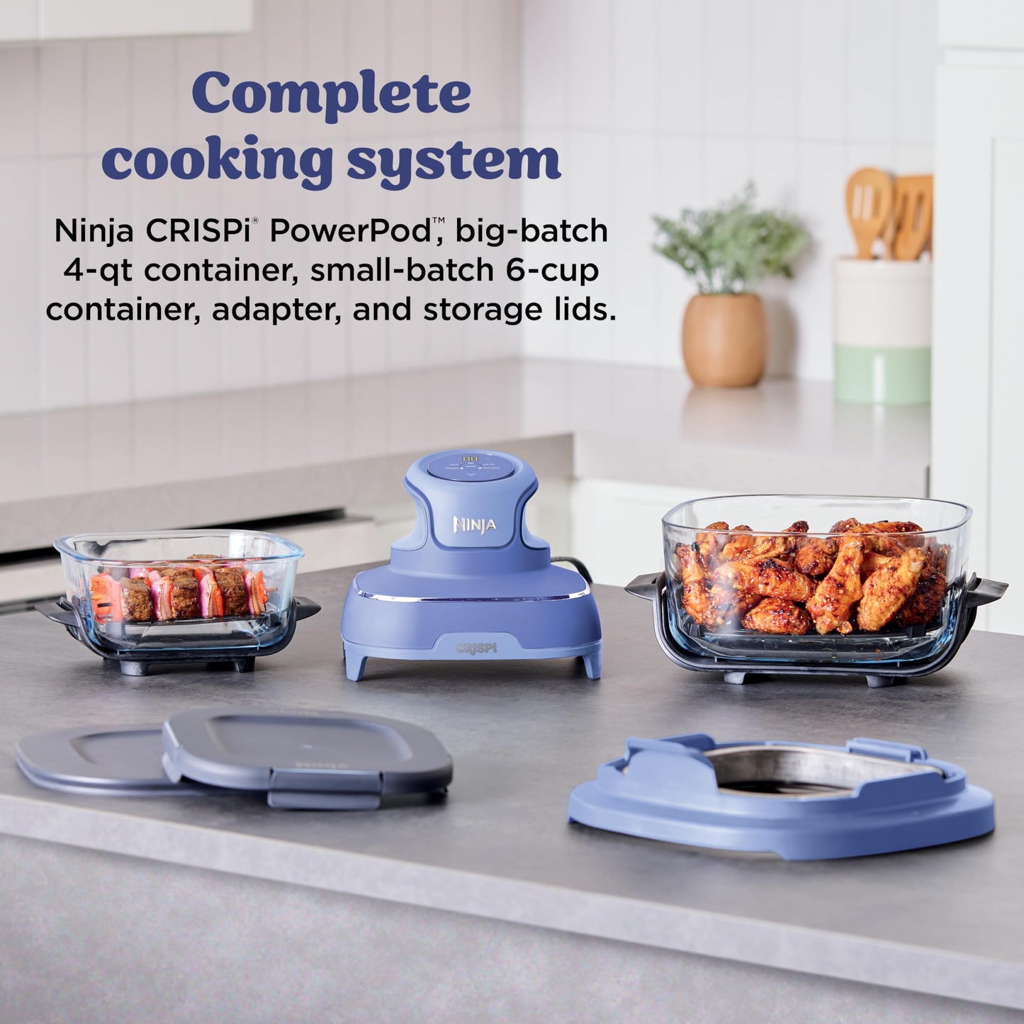 Ninja Crispi 4-in-1 Glass Air Fryer | With Non-Toxic 4QT & 6-Cup Glass Containers & Lids | Microwave, Freezer, Dishwasher Safe | 450°F Max Temp |1500 Watt | Stone | FN101ST