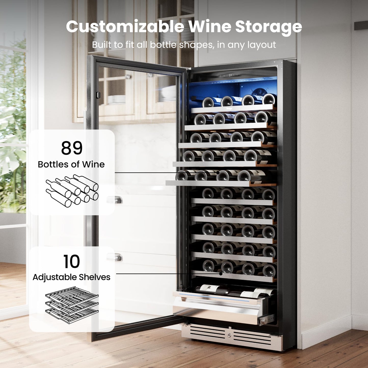 Yeego 24 Inch Wine Fridge Cooler - 52 Bottles Wine Cooler with Glass Door, 40-65℉ Built-In or Freestanding Refrigerator, Under Counter Wine Fridge for Kitchen Bar Office (Left-Hinged)