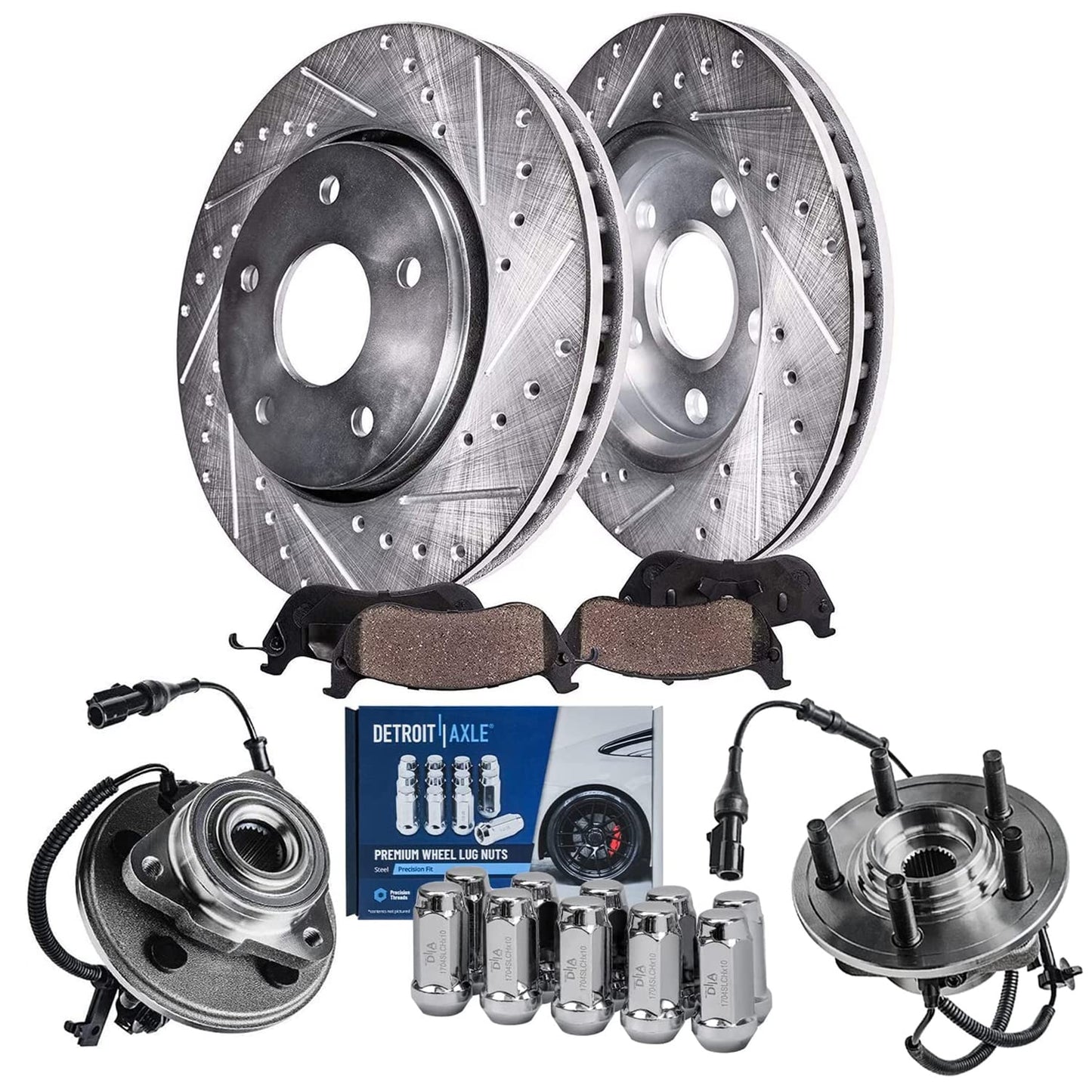 Detroit Axle - Brake Kit for 2011-2020 Jeep Grand Cherokee Dodge Durango Replacement Front & Rear Drilled & Slotted Disc Brake Rotors Ceramic Brakes Pads : 12.99" inch Rotor
