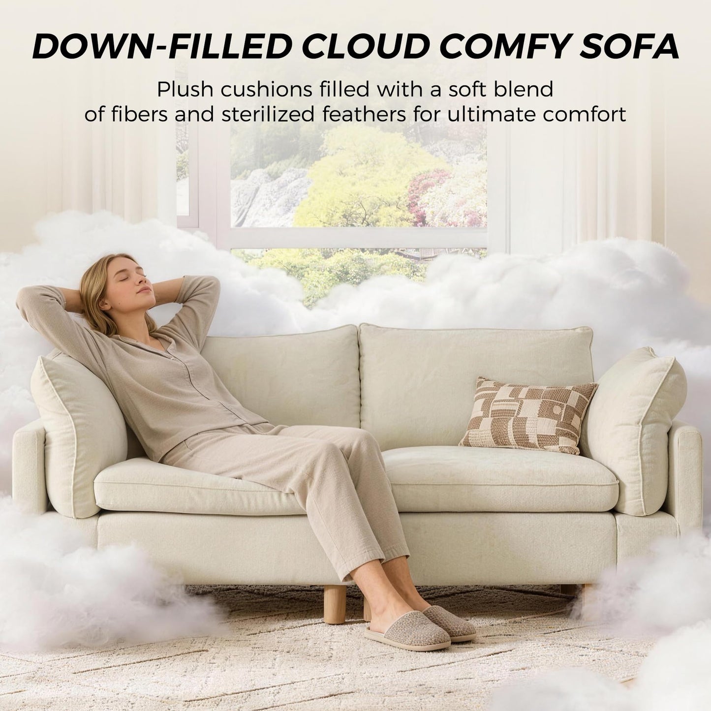 CHITA 127" Super Large Sectional Couches for Living Room, Modular Cloud Couch Sectional Sofa, Premium Fabric Couches, Down Filled, High Density Foam, Chenille in Cream, 4 Seat L Shaped