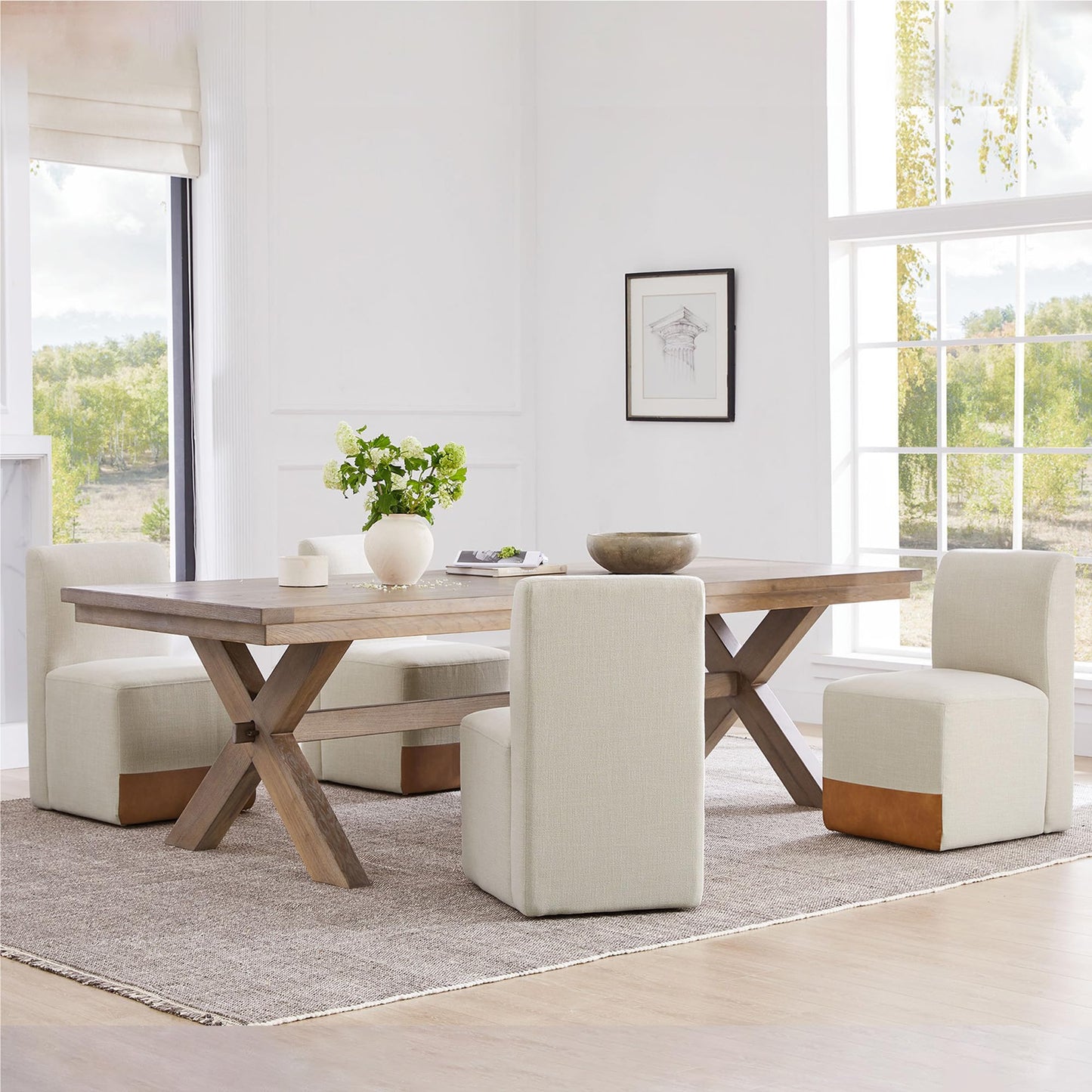 CHITA Dining Chairs with Casters Set of 2, FSC Certified Upholstered Armless Modern Rolling Dining Chairs with Rollers for Bedroom Reading Room Living Room, Fully Assembled, Linen