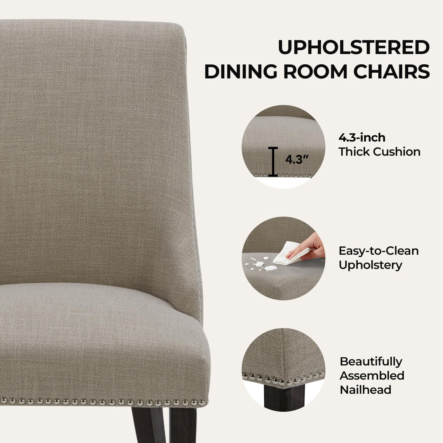 CHITA Modern High Back Dining Room Chairs Set of 2, Farmhouse Upholstered Dining Chairs, Fabric in Linen