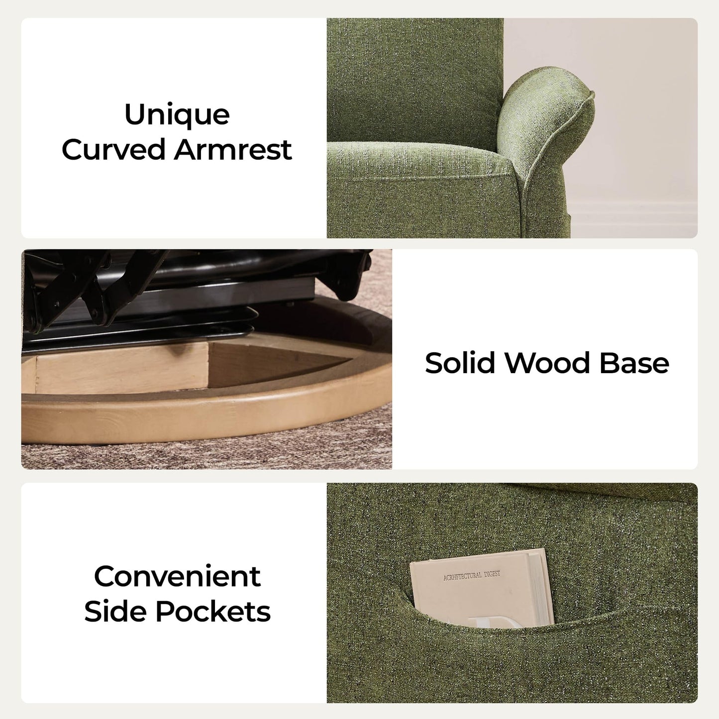 CHITA Power Recliner Chair, Electric Triple-Motor Swivel Glider Nursery Rocking Chair with Adjustable Power Headrest and Lumbar Support, GREENGARD Gold Certified, Solid Wood Base, Linen