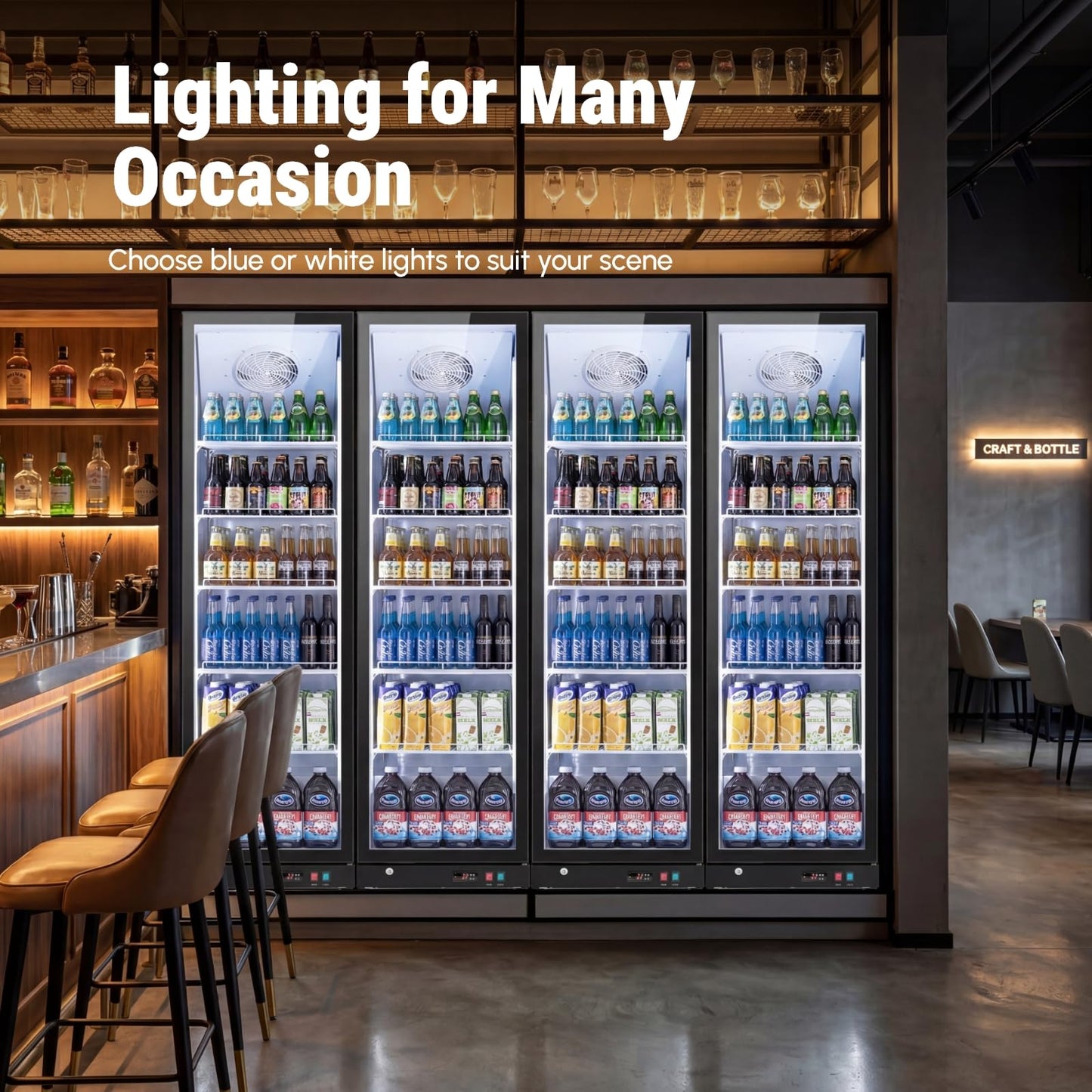 Yeego Commercial Refrigerators - 27.1 Cu.Ft 2 Glass Doors Commercial Beverage Refrigerator with LED Light & Adjustable Shelves, 32-50°F Commercial Cooler for Stores Bakery Bar Offices Restaurants