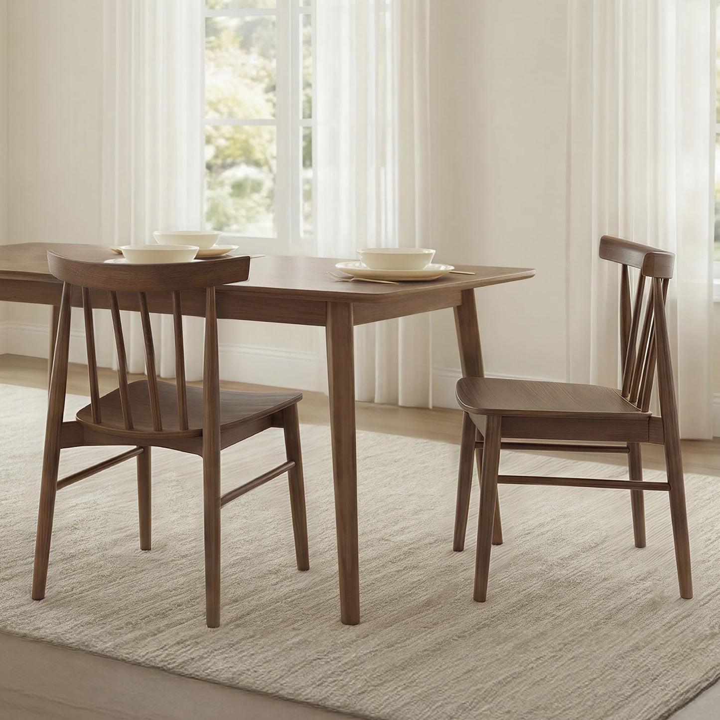 CHITA Soild Wood Dining Chairs Set of 4, Mid Century Modern Walnut Wood Kitchen Chairs with Curved Backrest, Dining Room Chair for Kitchen, Restaurant