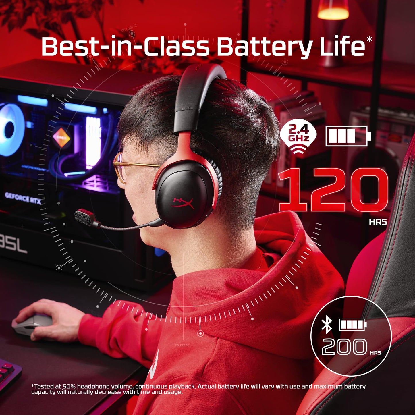 HyperX Cloud III S – Wireless Gaming Headset, 2.4GHz, Bluetooth, Battery Life up to 120 Hours 2.4GHz / 200 Hours Bluetooth, 53mm Angled Drivers, 10mm Detachable Mic, Customizable – Black/Red | 2.4GHz, Bluetooth, 53mm Angled Drivers, 10mm Detachable Mic
