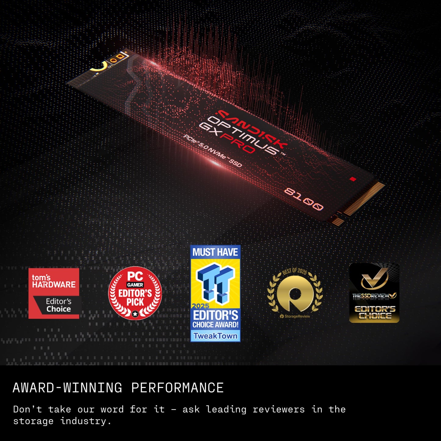 SANDISK 2TB Optimus GX PRO 8100 PCIe 5.0 NVMe SSD - M.2 2280, Up to 14,900 MB/s Read Speed, Lightning-Fast Performance - SDSP82200TAN