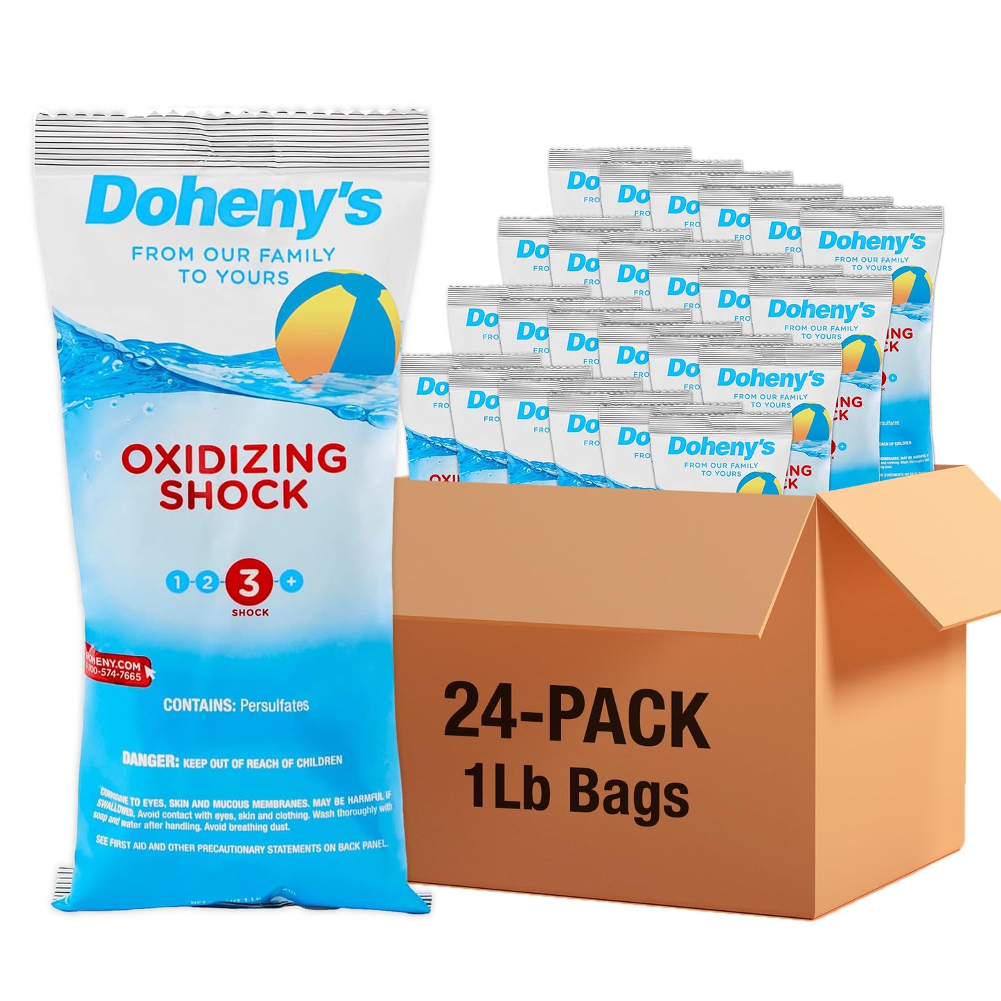 Doheny's Chlorine-Free Oxidizing Shock | Fast-Dissolving | Removes Chloramines & Boosts Free Chlorine | Safe to Swim 15 Minutes After Application | 12 x 1lb Bags (12lb Total)