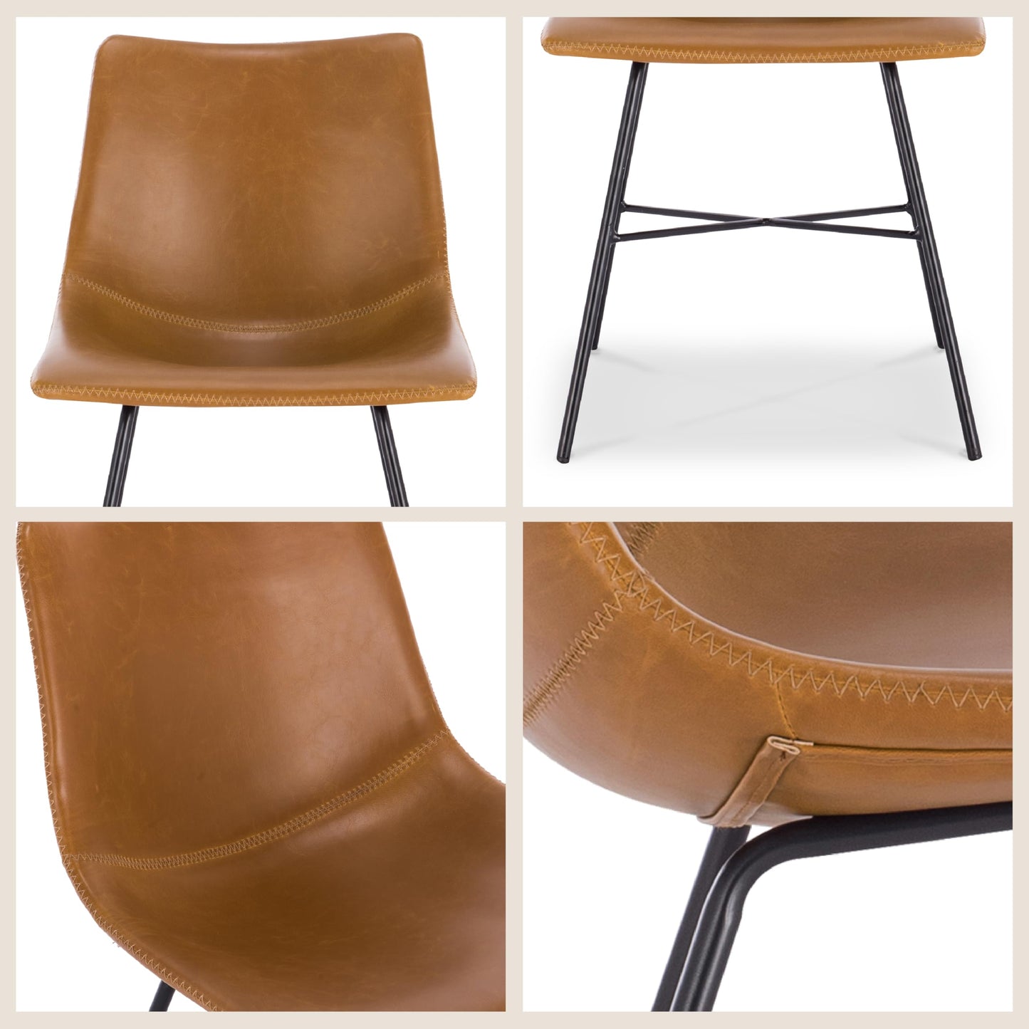 POLY & BARK Paxton Leather Counter Stools 24 Inches – Set of 2 - Counter Height Bar Stools with Back – Modern Barstools for Kitchen Island or Counters – Faux Leather & Matte Black Steel Base – Tan