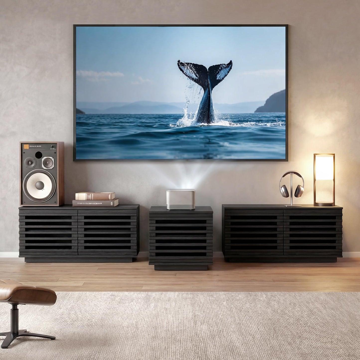 CHITA 70" Modern TV Stands with LED Light for TVs Up to 75 inches, Low Profile Entertainment Center with 4 Flip-Down Door & Fluted Details, TV Media Console for Living Room, Black