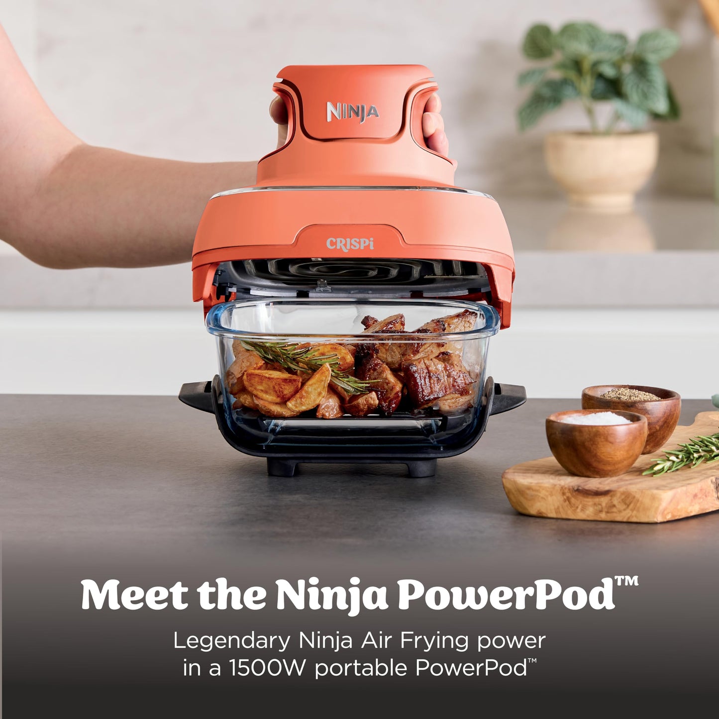 Ninja Crispi 4-in-1 Glass Air Fryer | With Non-Toxic 4QT & 6-Cup Glass Containers & Lids | Microwave, Freezer, Dishwasher Safe | 450°F Max Temp |1500 Watt | Stone | FN101ST