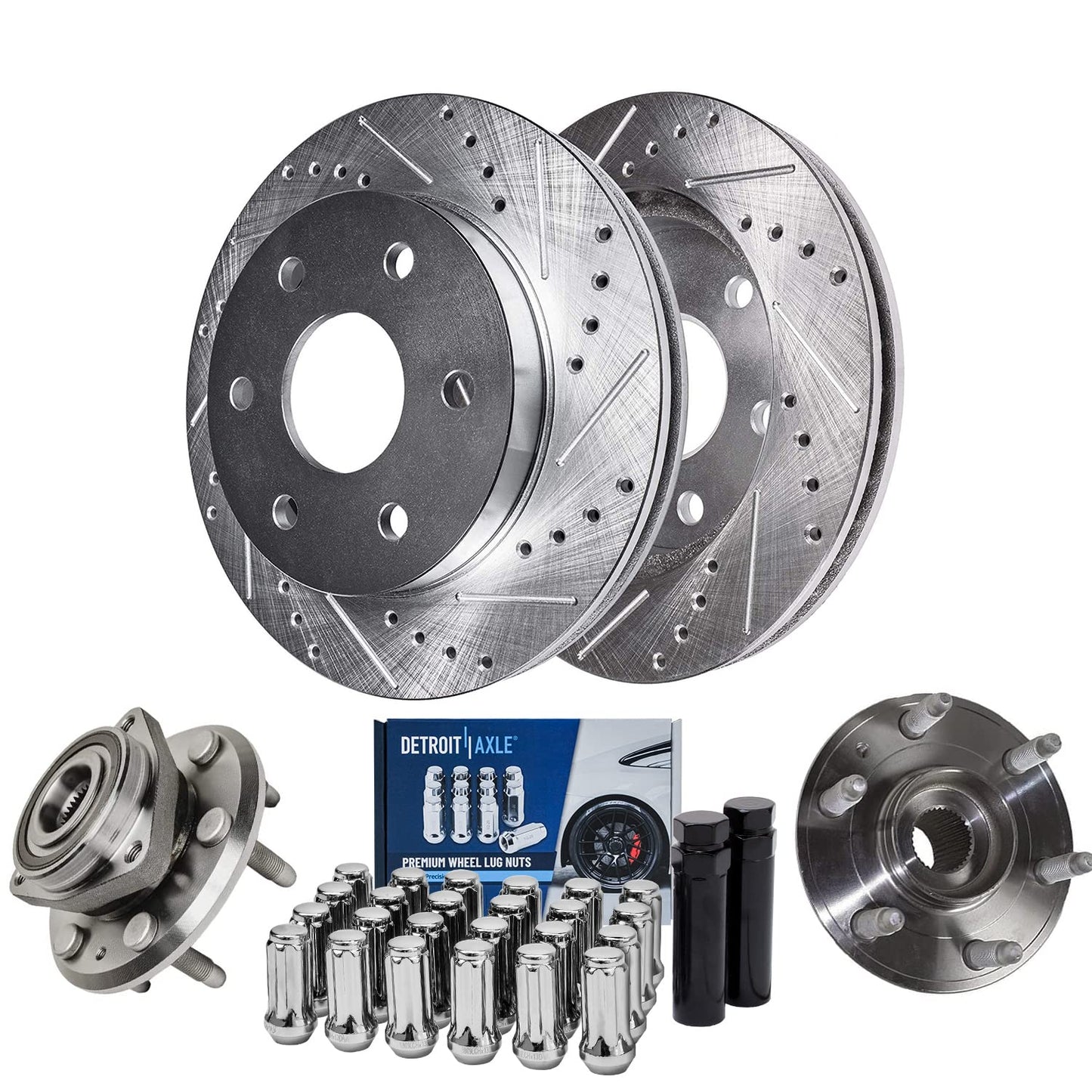 Detroit Axle - 4WD Brake Kit for 2012-2022 Ford F-250 Super Duty 2013-2022 F-350 Super Duty, 14.29" inch Front Rear Drilled Slotted Brake Rotors Ceramic Brakes Pads Replacement