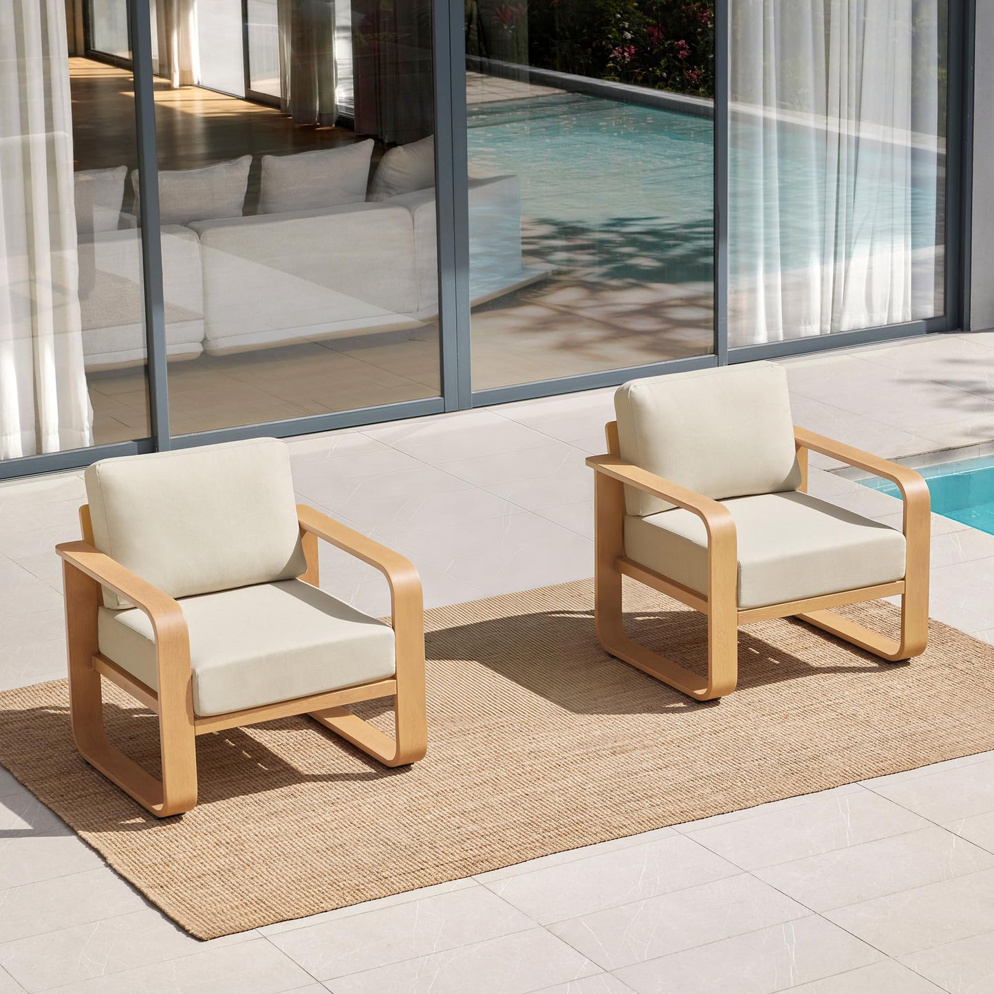 CHITA Outdoor Furniture Set 4 Piece, 5-Seats Patio Conversation Set with 6.3in Thick Cushions & 100% Aluminum Frame & Coffee Table, Modern Outdoor Patio Furniture Sofa Set for Poolside, Deck, Balcony